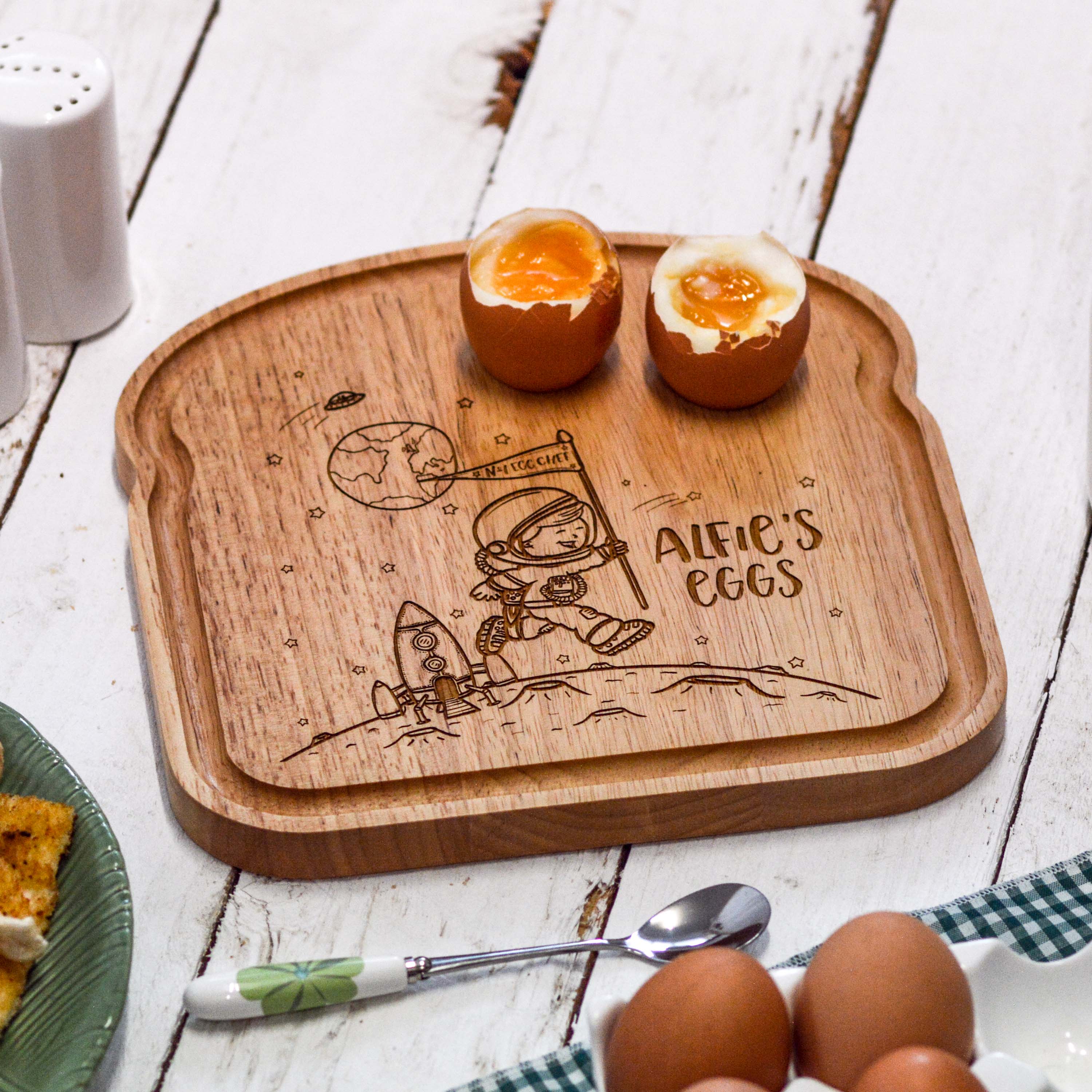 Personalised Breakfast Egg Wooden Board – Space