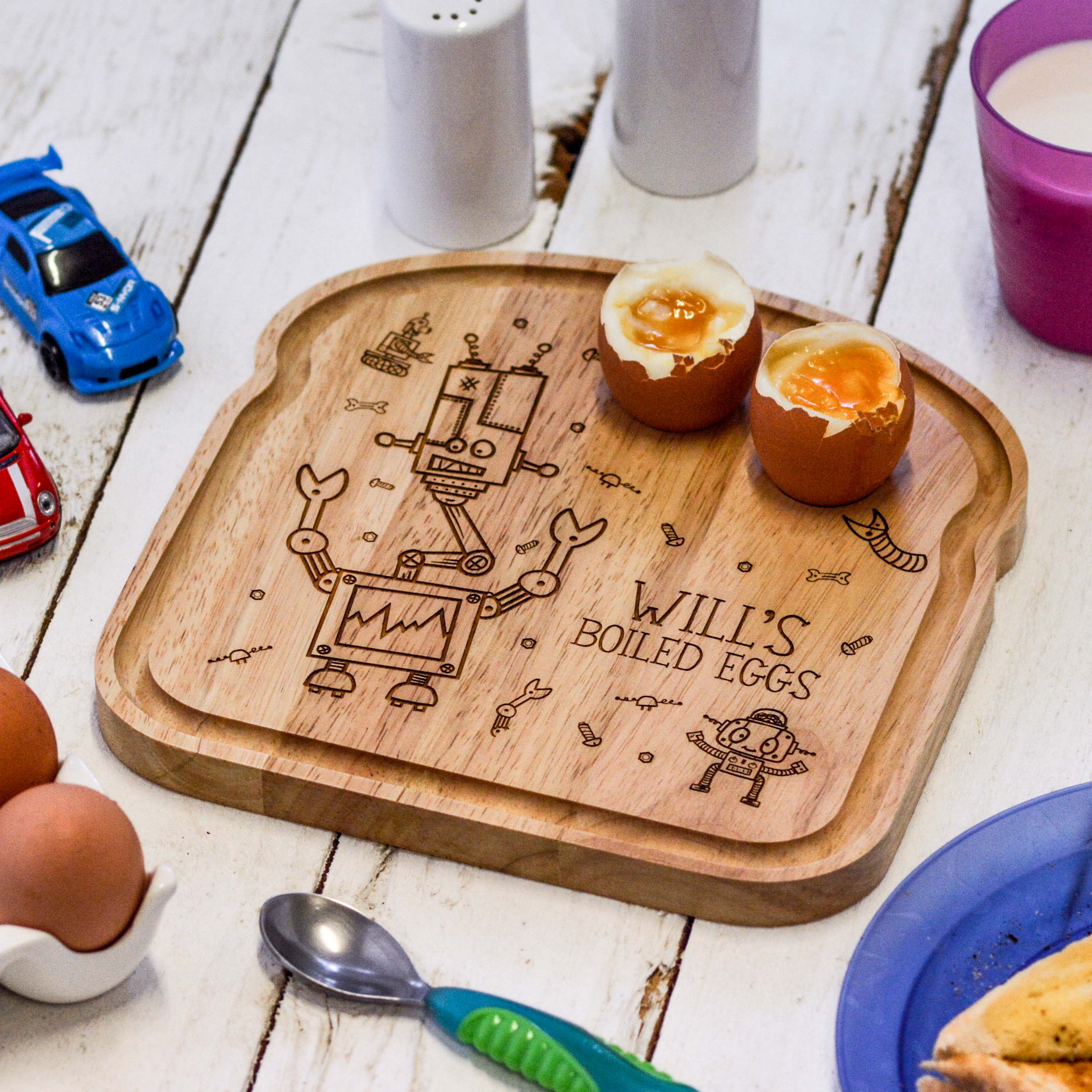 Personalised Breakfast Egg Wooden Board – Robot