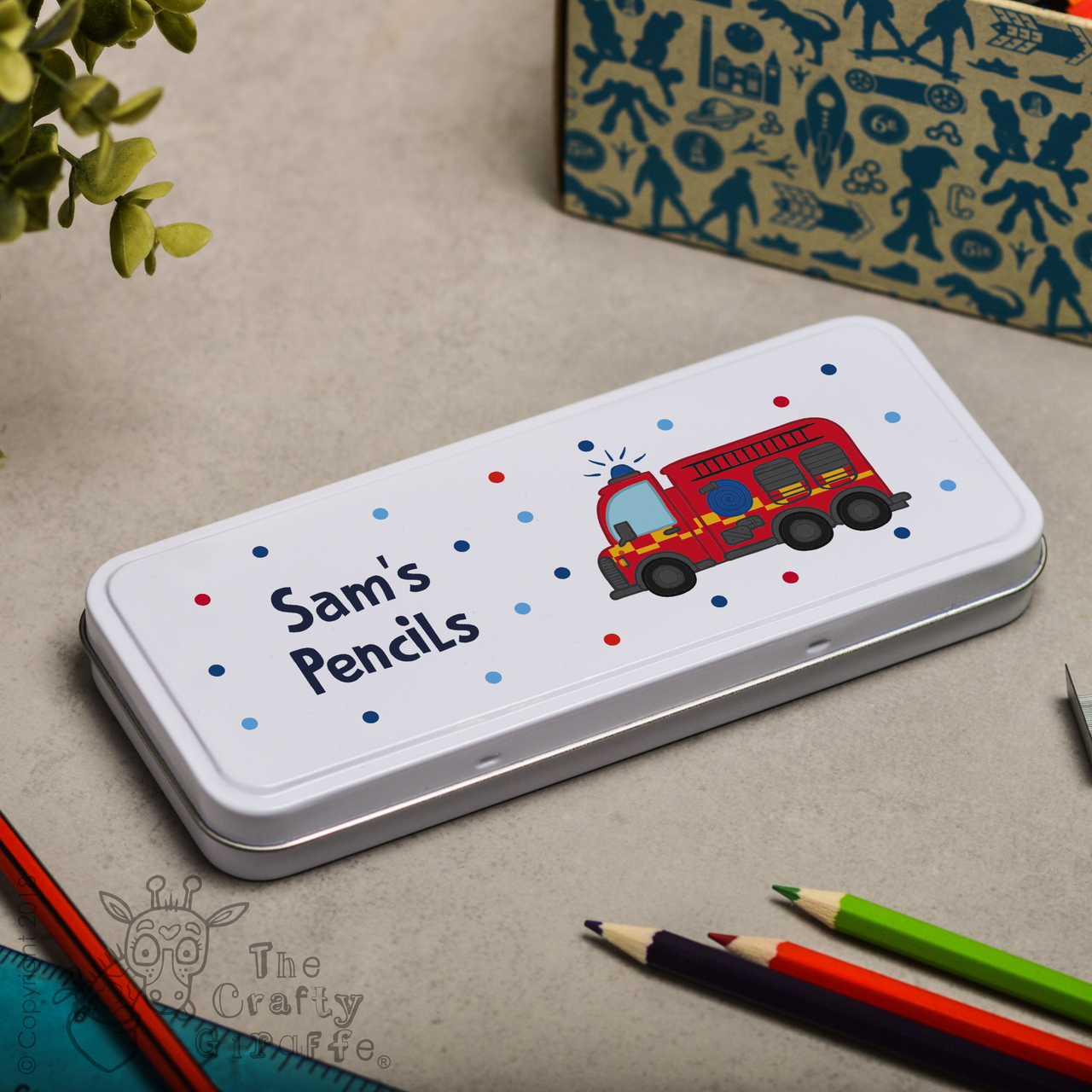 Personalised Fire Engine Pencil Tin