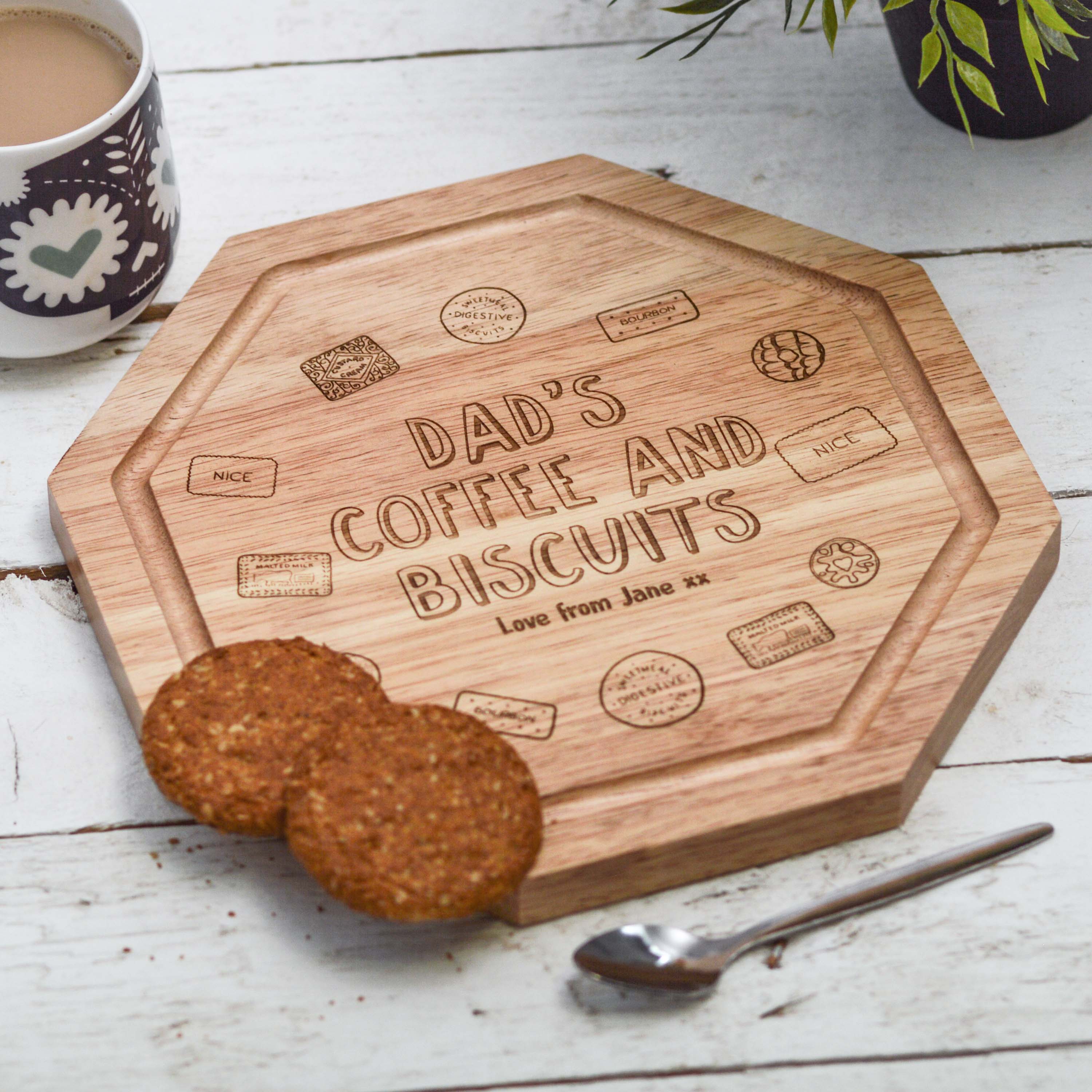 Personalised – Coffee and Biscuits Wooden Board For Him