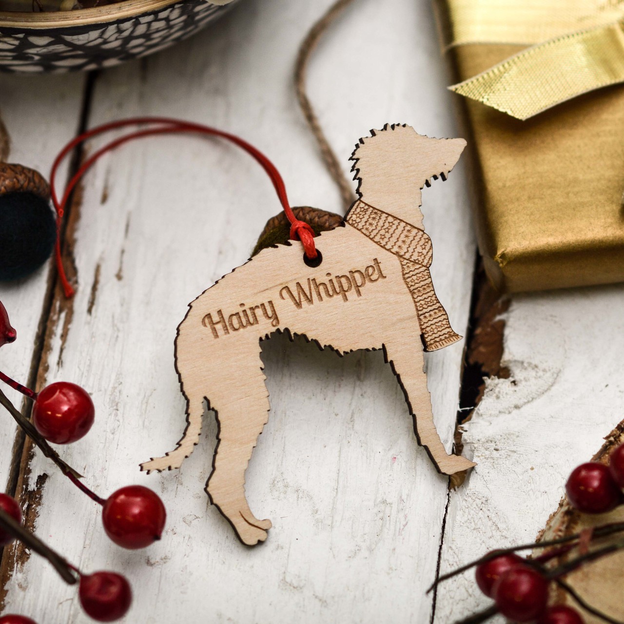 Personalised Hairy Whippet Decoration