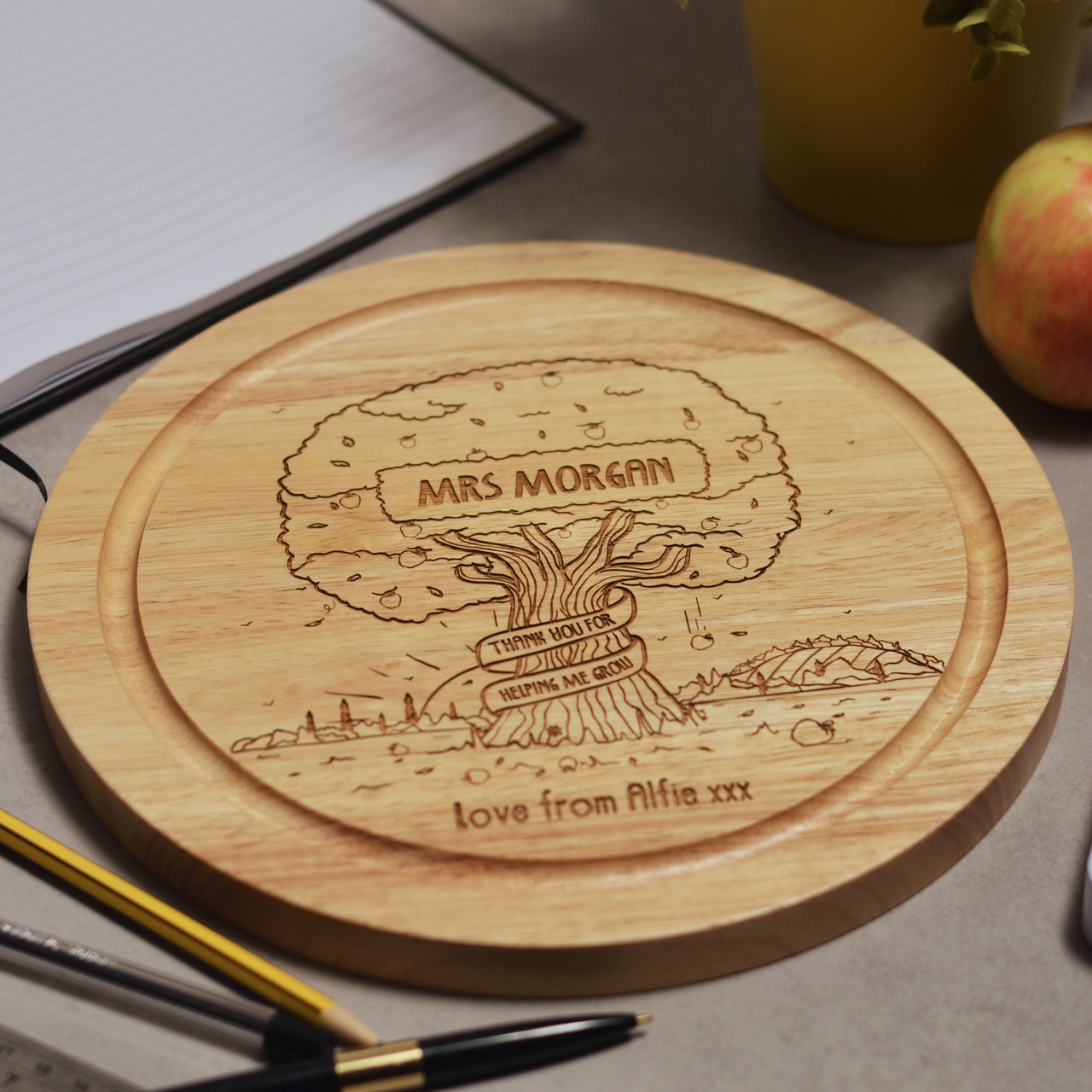 Personalised Apple Tree Round Wooden Board