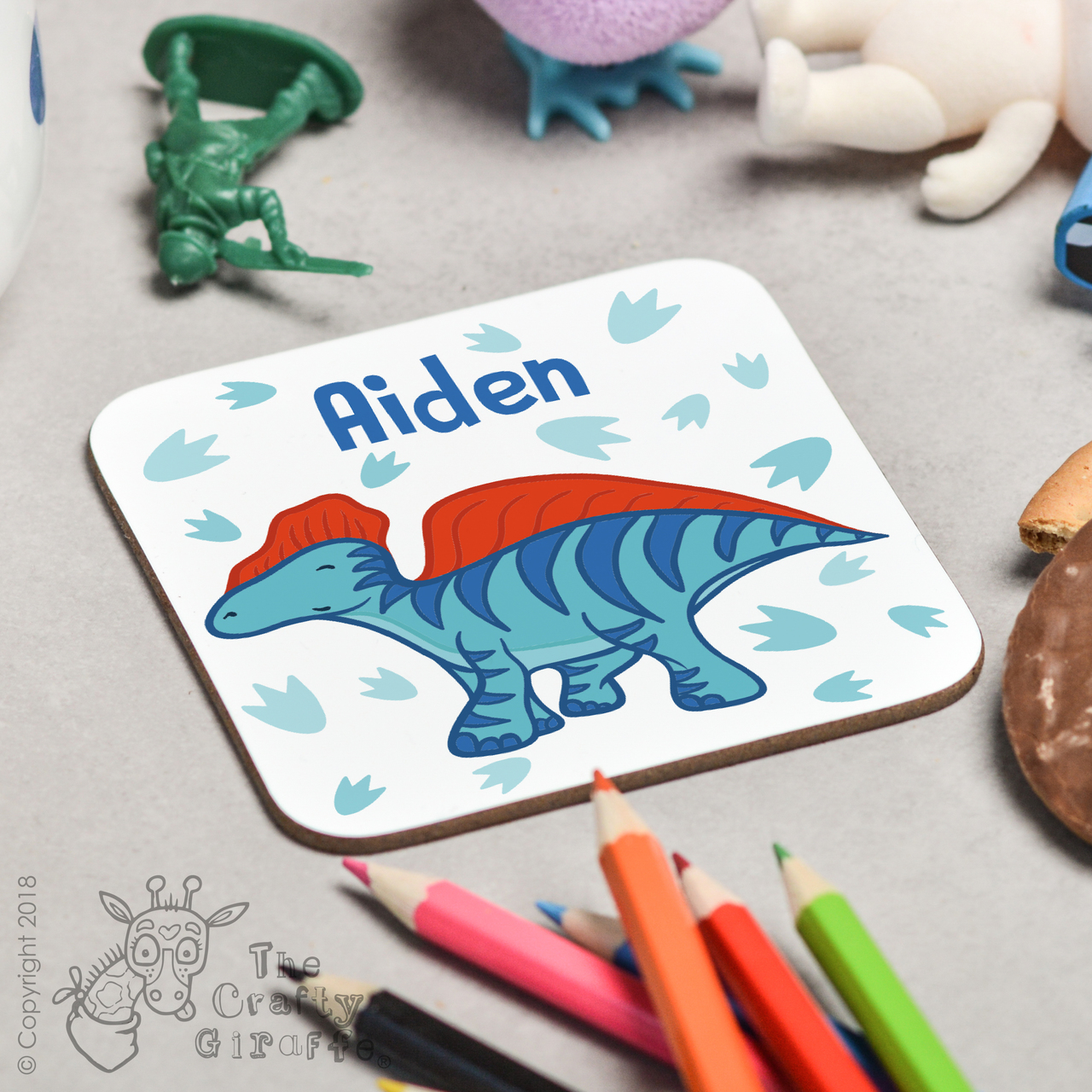 Personalised Blue Dinosaur Coaster
