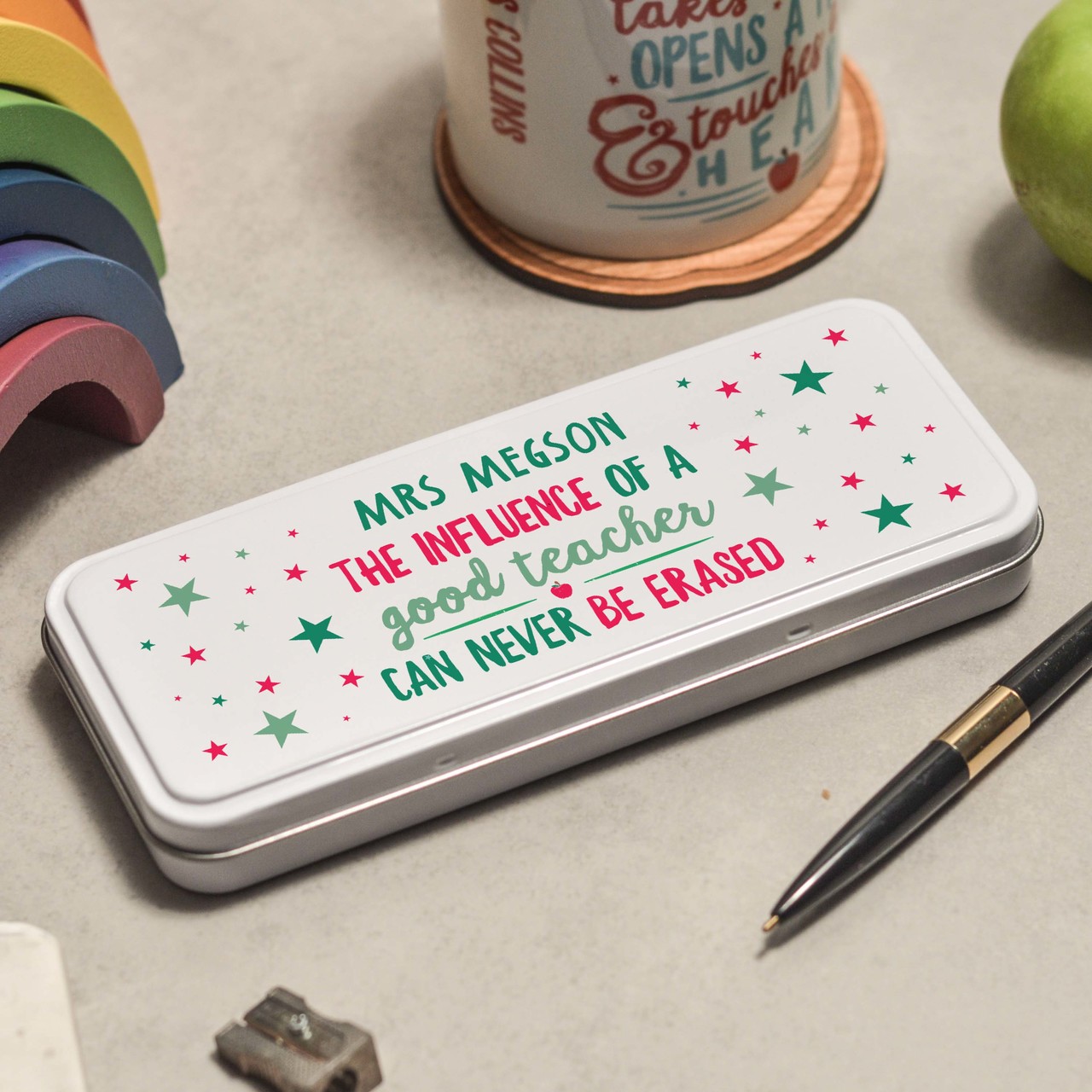 Personalised The influence of a good teacher can never be erased Pencil Tin