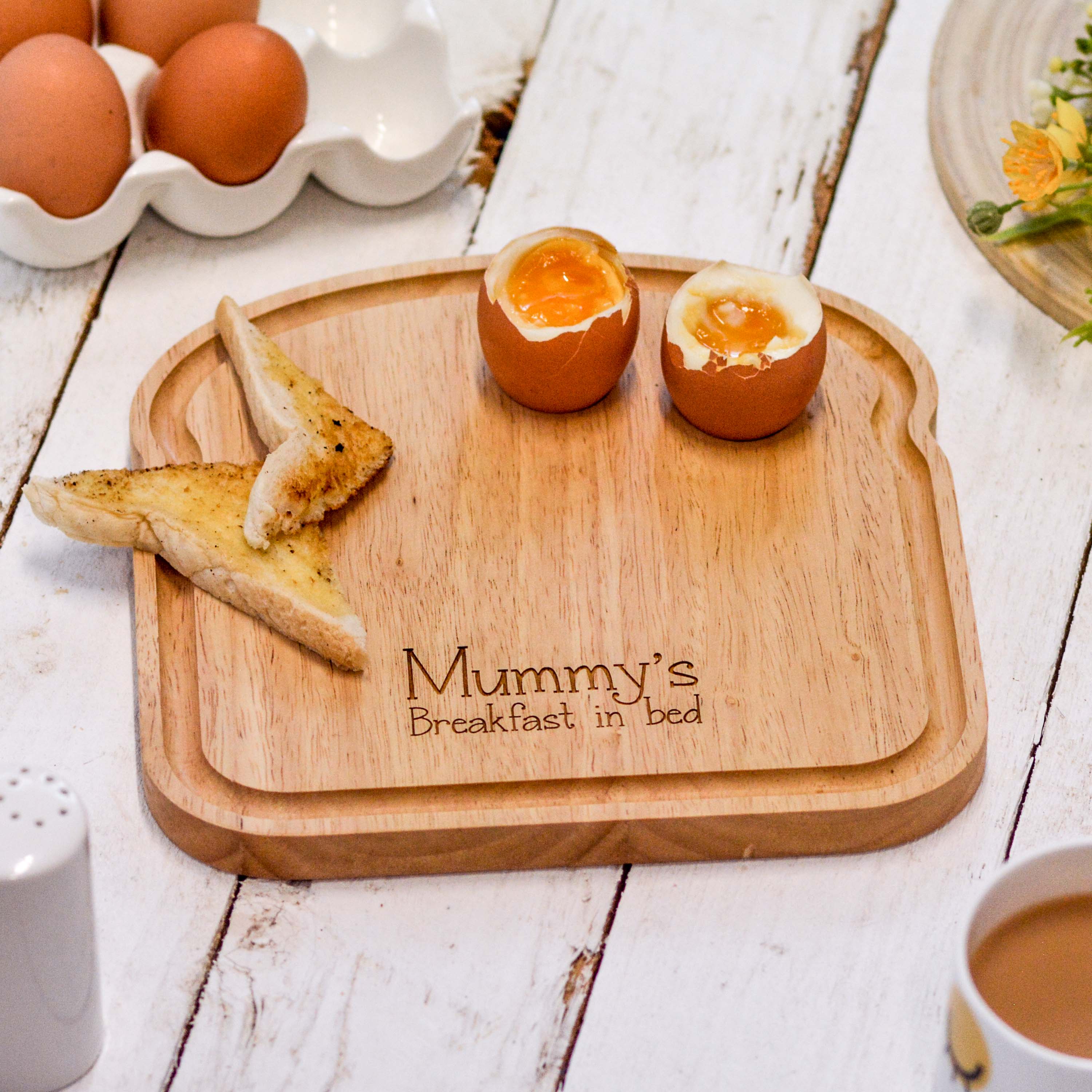 Personalised Breakfast Egg Wooden Board – Breakfast in bed