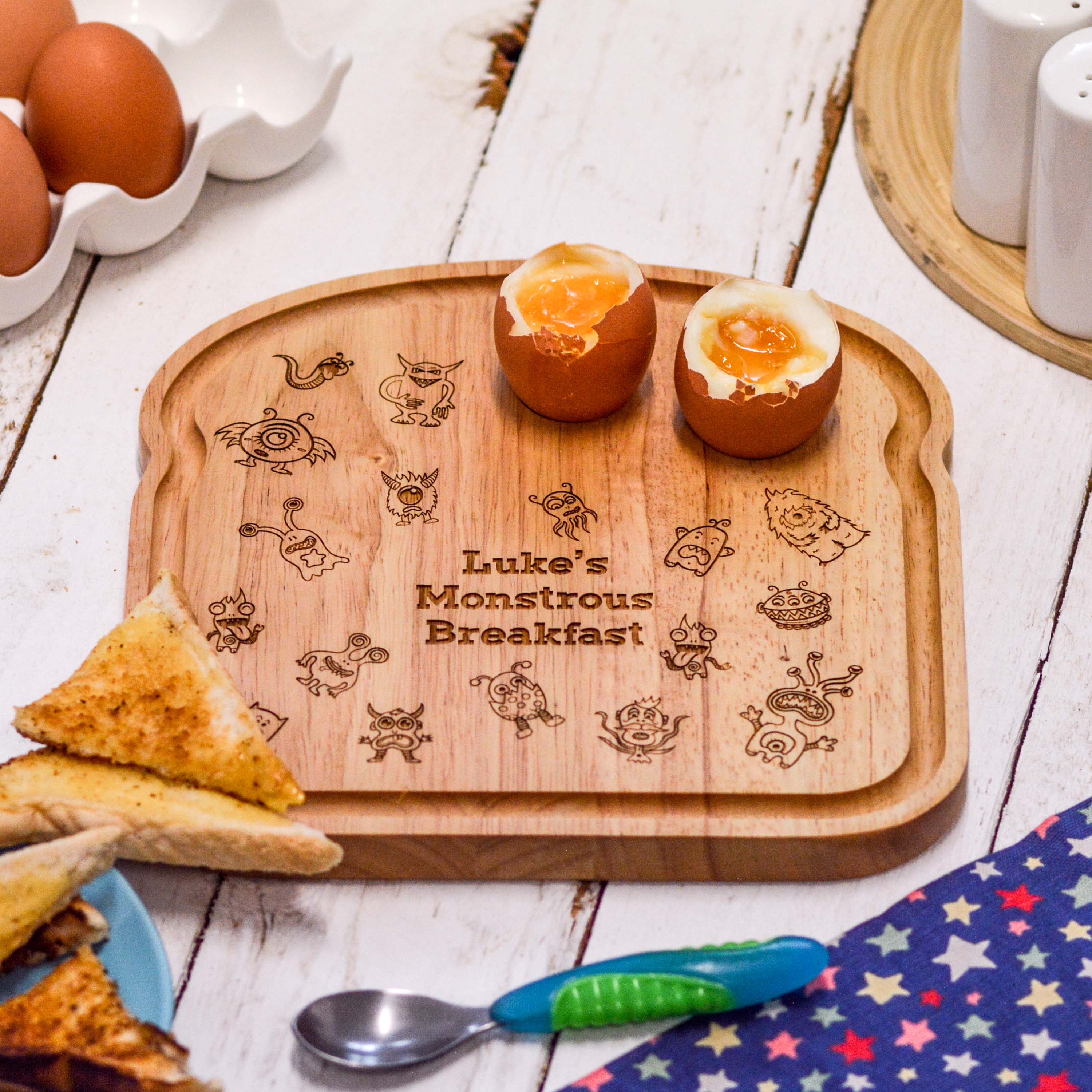 Personalised Breakfast Egg Wooden Board – Monster