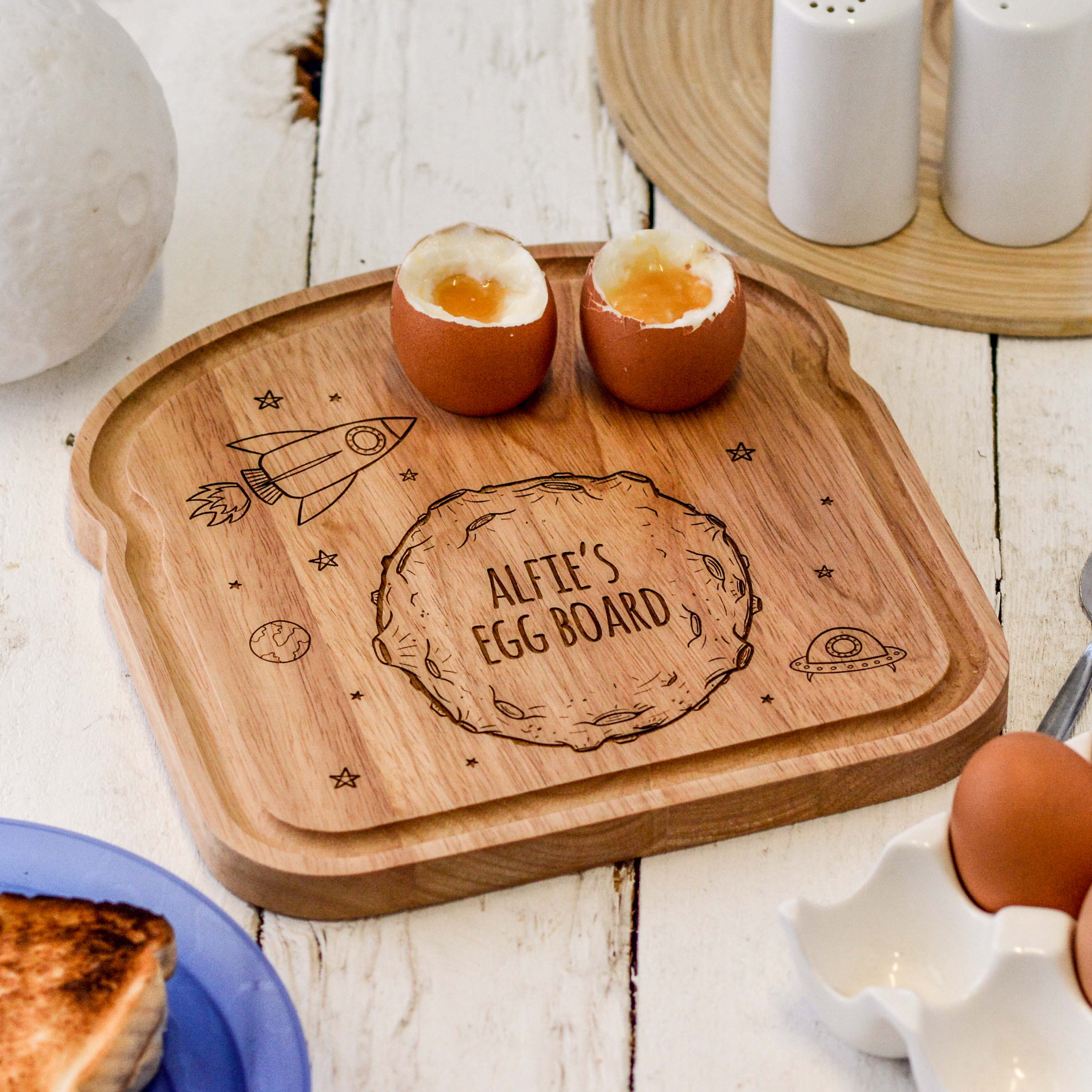 Personalised Breakfast Egg Wooden Board – Moon