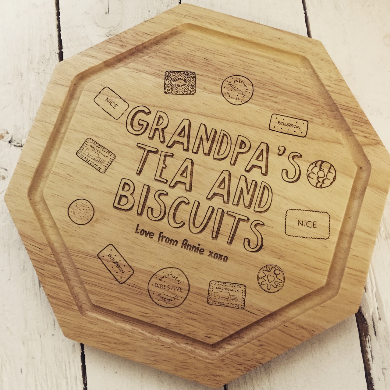 Personalised – Tea and Biscuits Wooden Board For Him