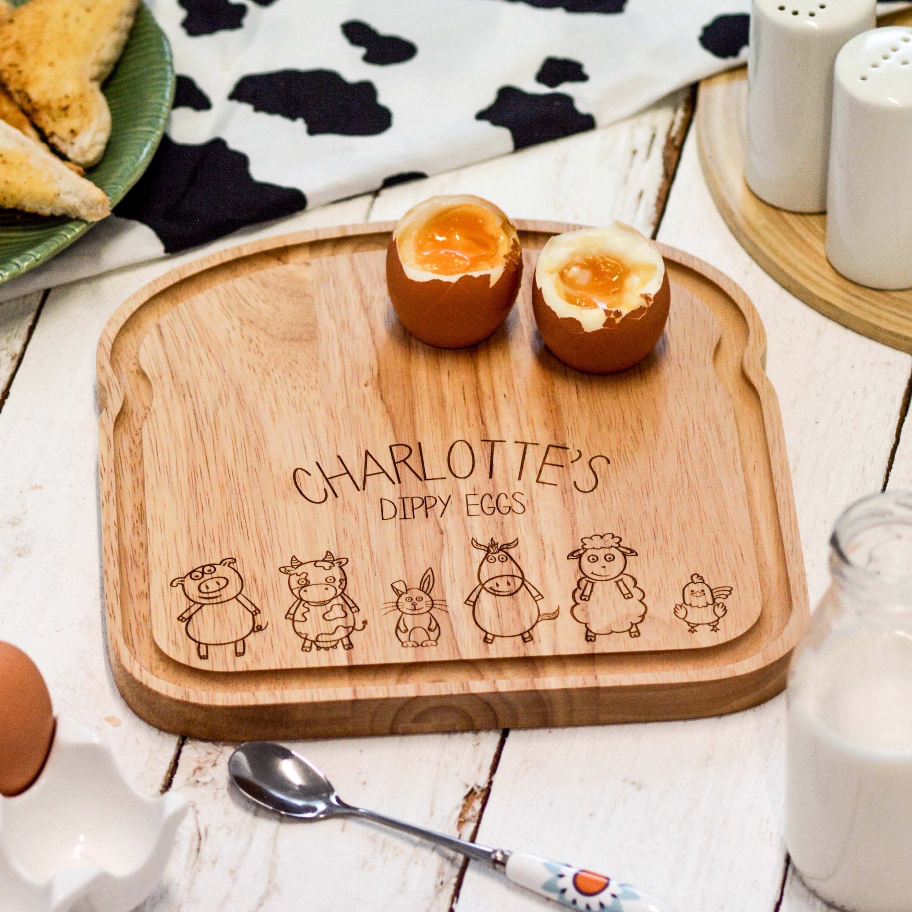 Personalised Breakfast Egg Wooden Board – Farm Animals
