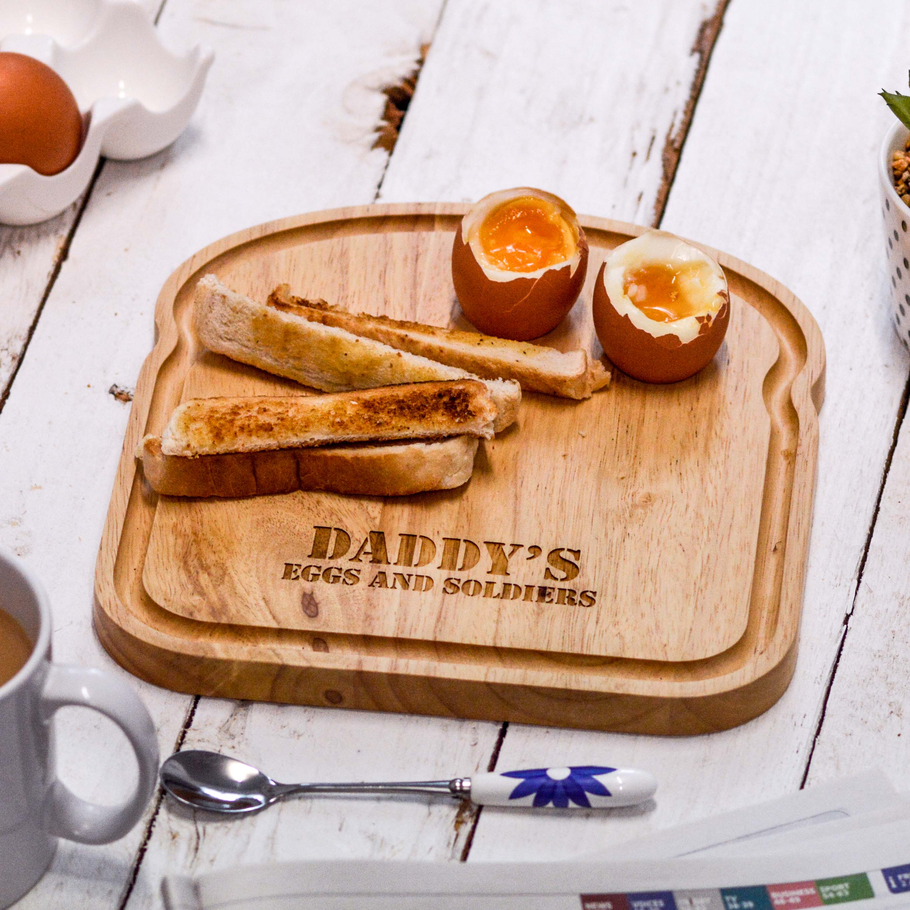 Personalised Breakfast Egg Wooden Board – Eggs and Soldiers