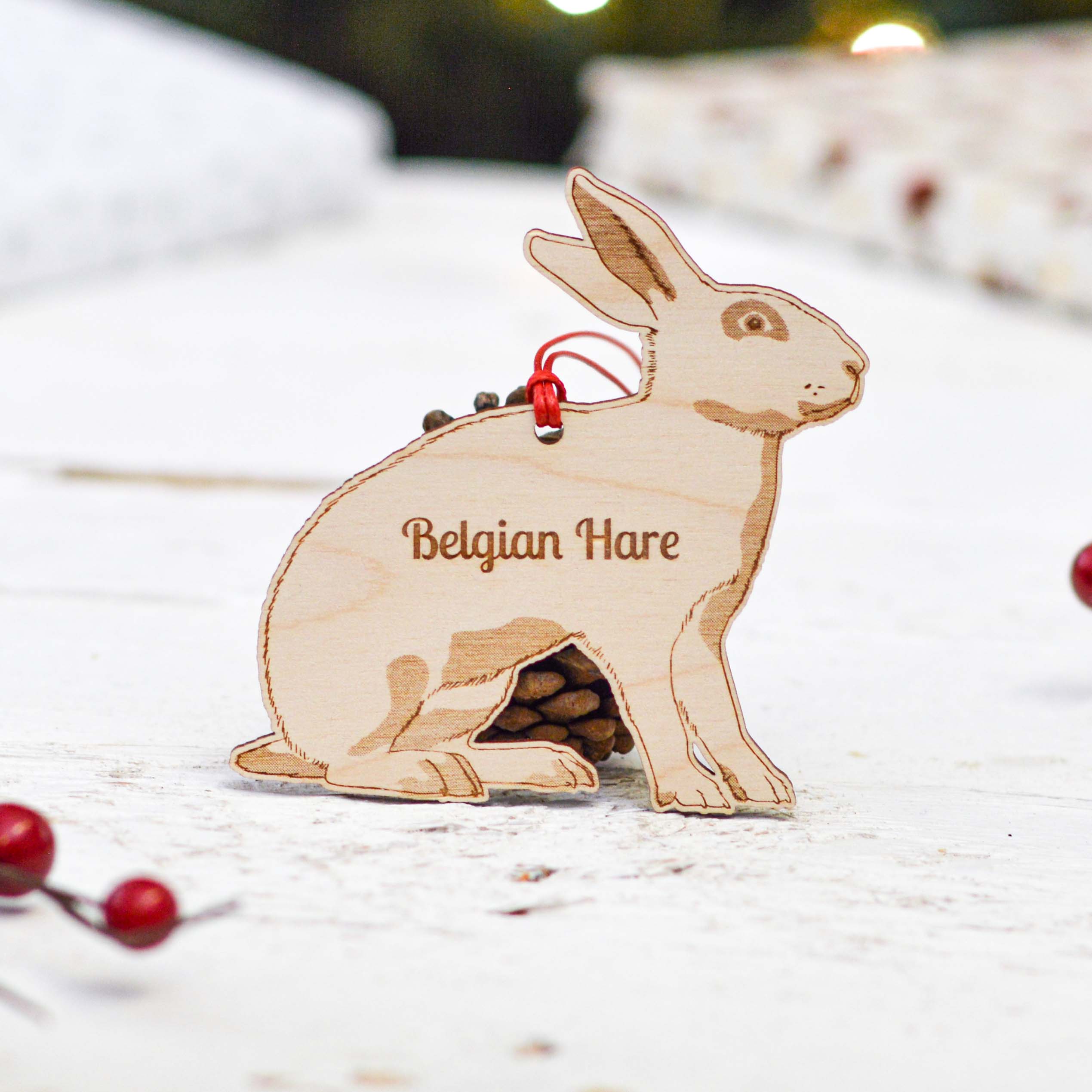 Personalised Belgian Hares Rabbit Decoration