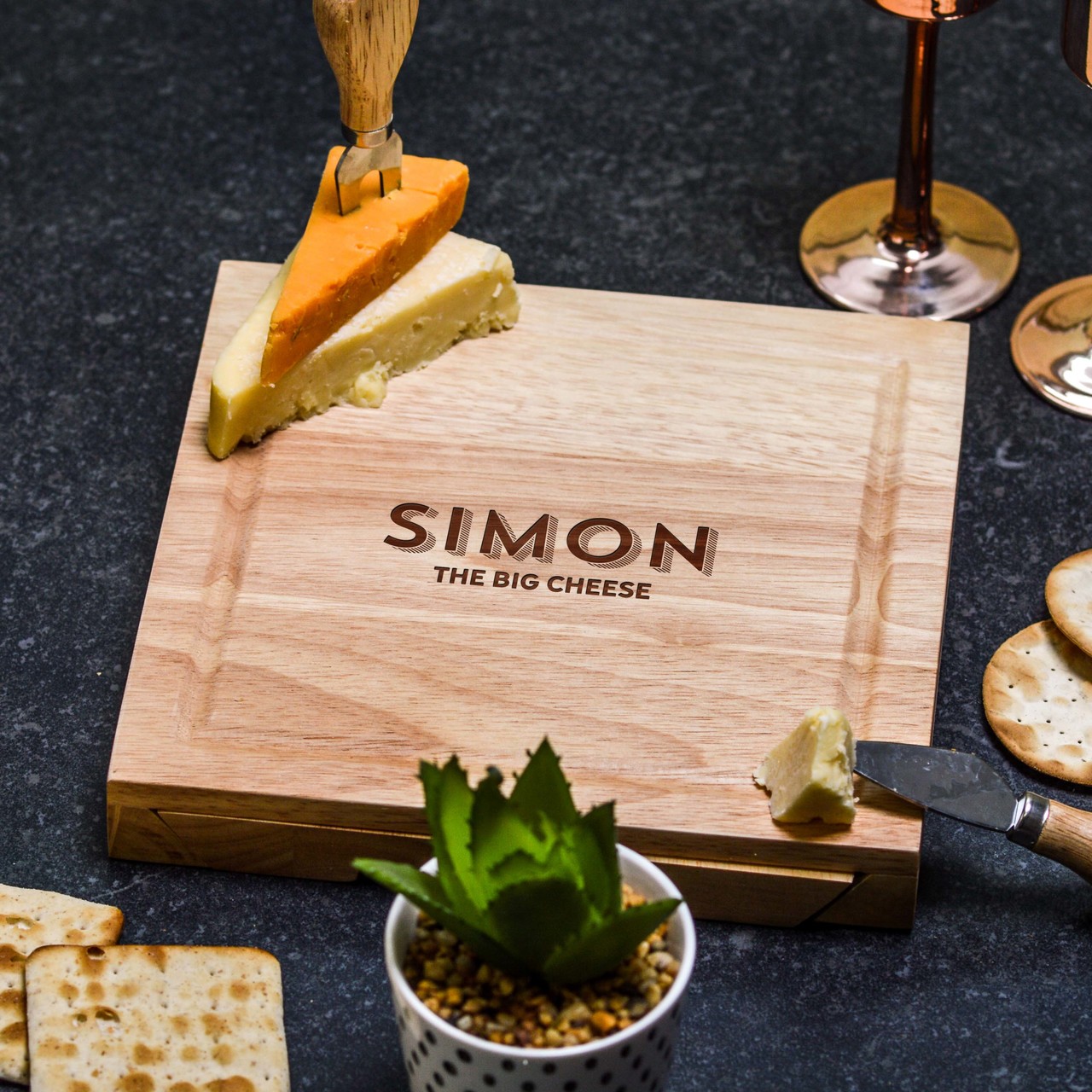Personalised The Big Cheese CheeseWooden Board with Knives
