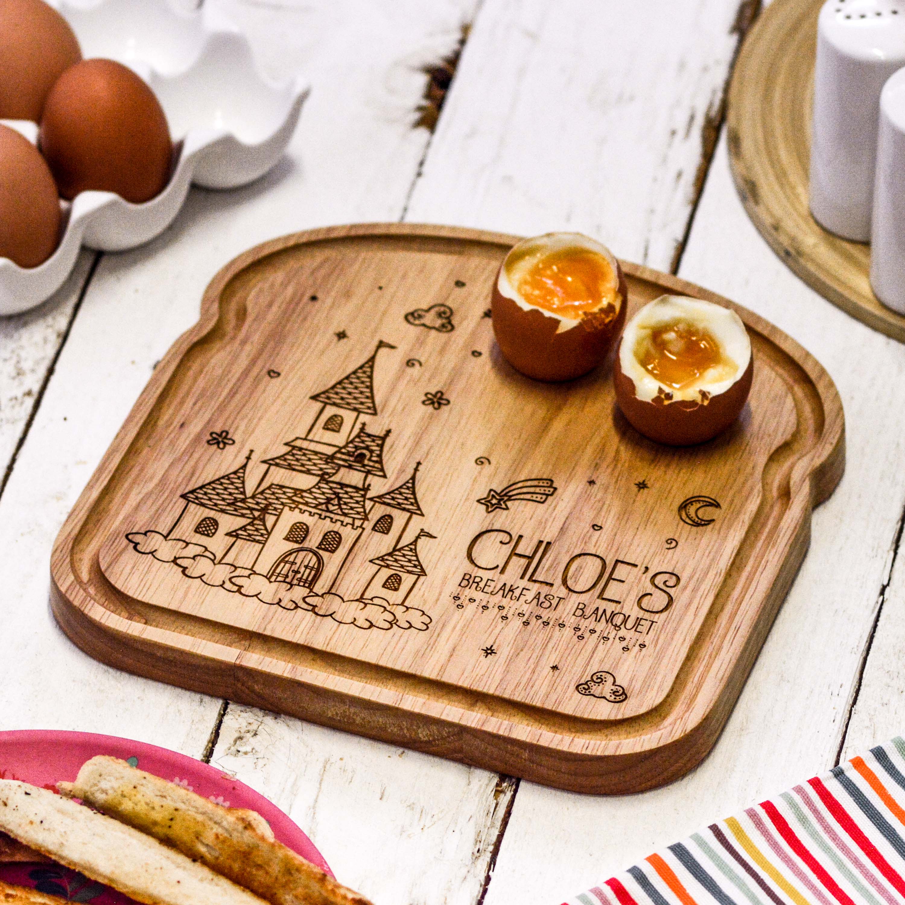 Personalised Breakfast Egg Wooden Board – Princess Castle