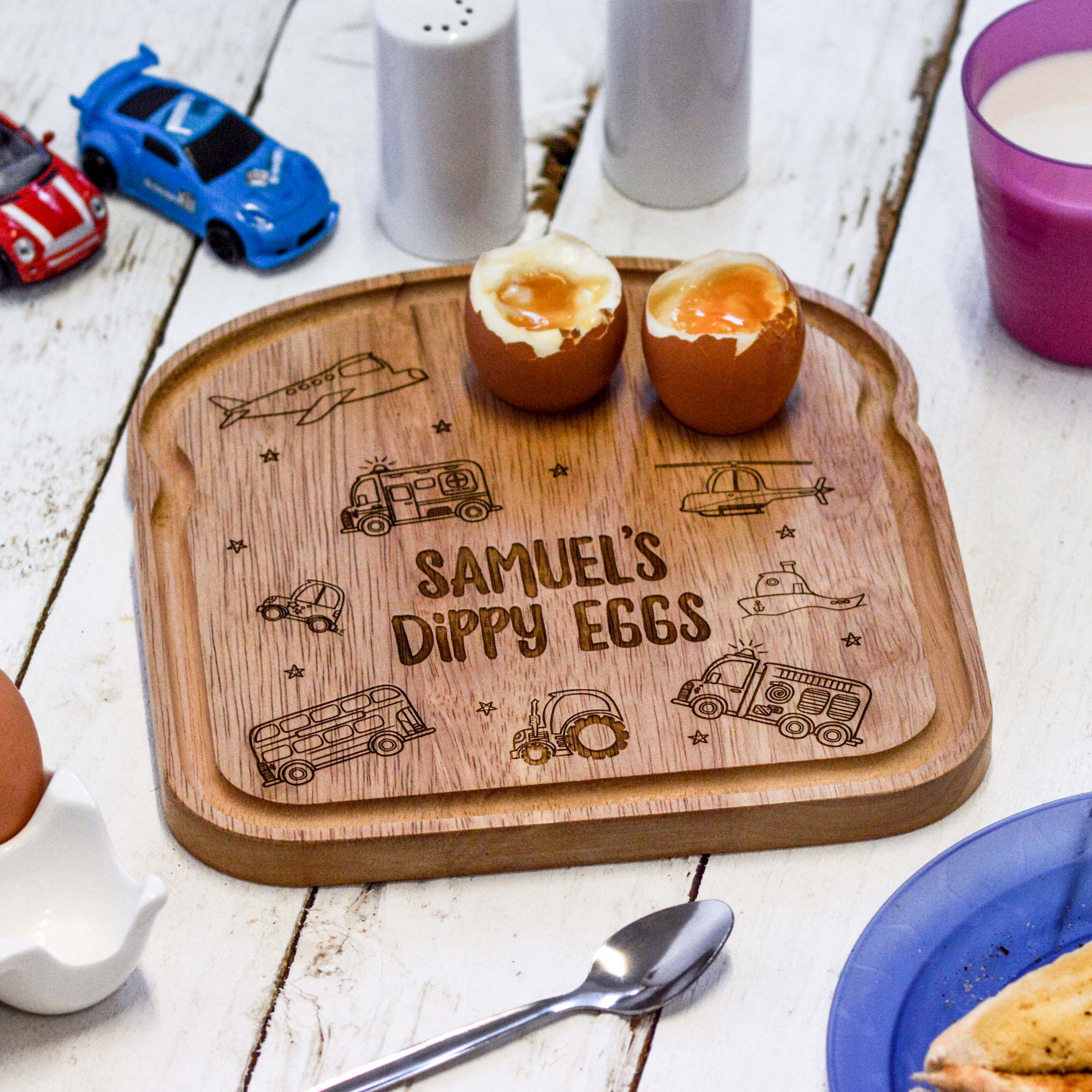 Personalised Breakfast Egg Wooden Board – Vehicle