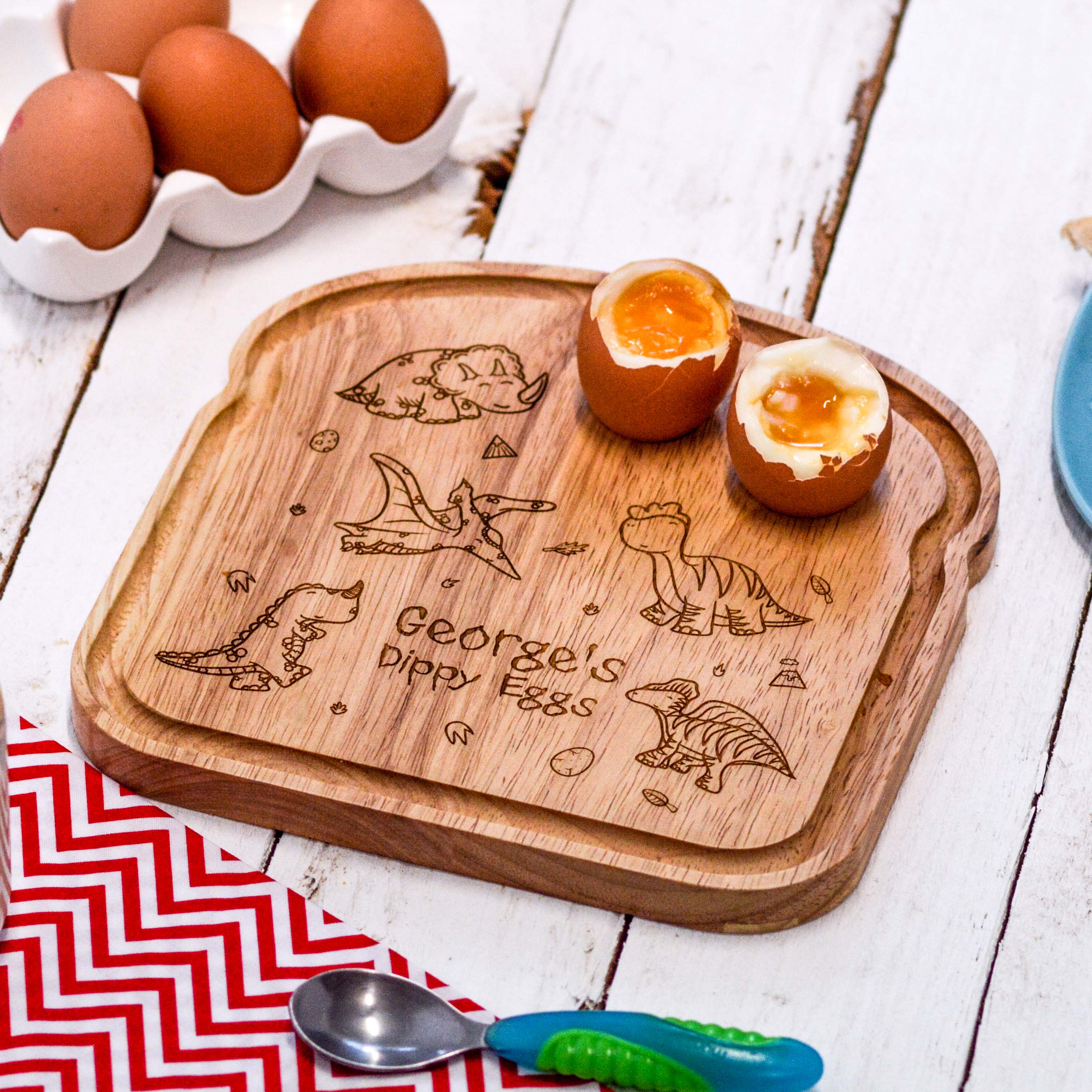 Personalised Breakfast Egg Wooden Board – Dinosaurs