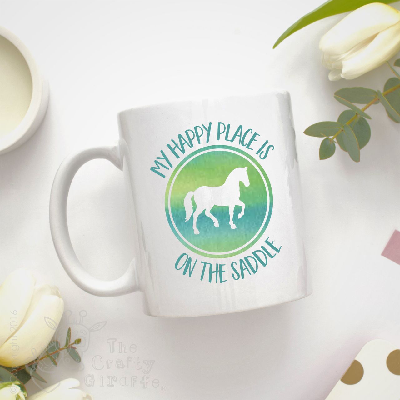 Personalised Mug – My happy place is on the saddle