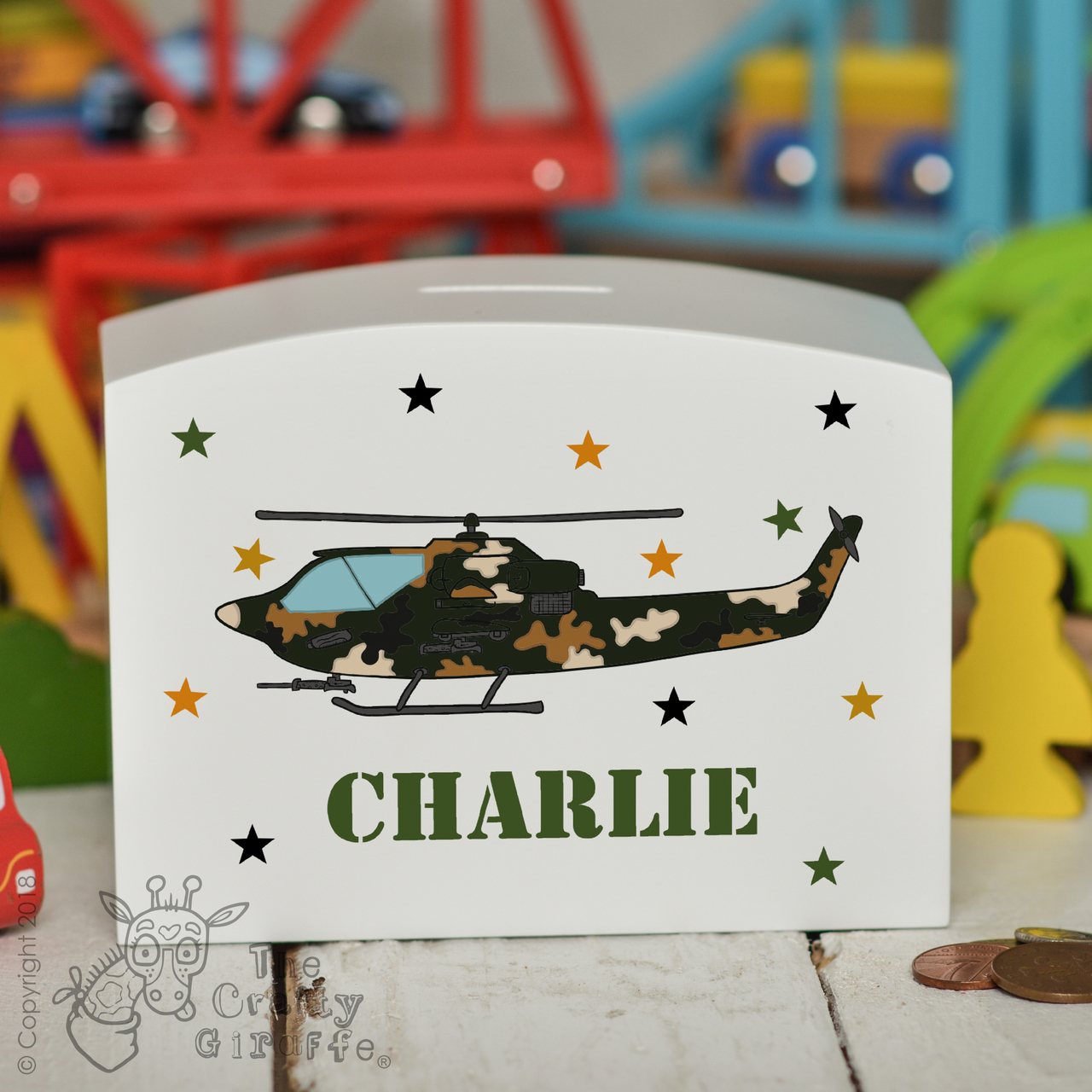 Personalised Attack Helicopter Money Box