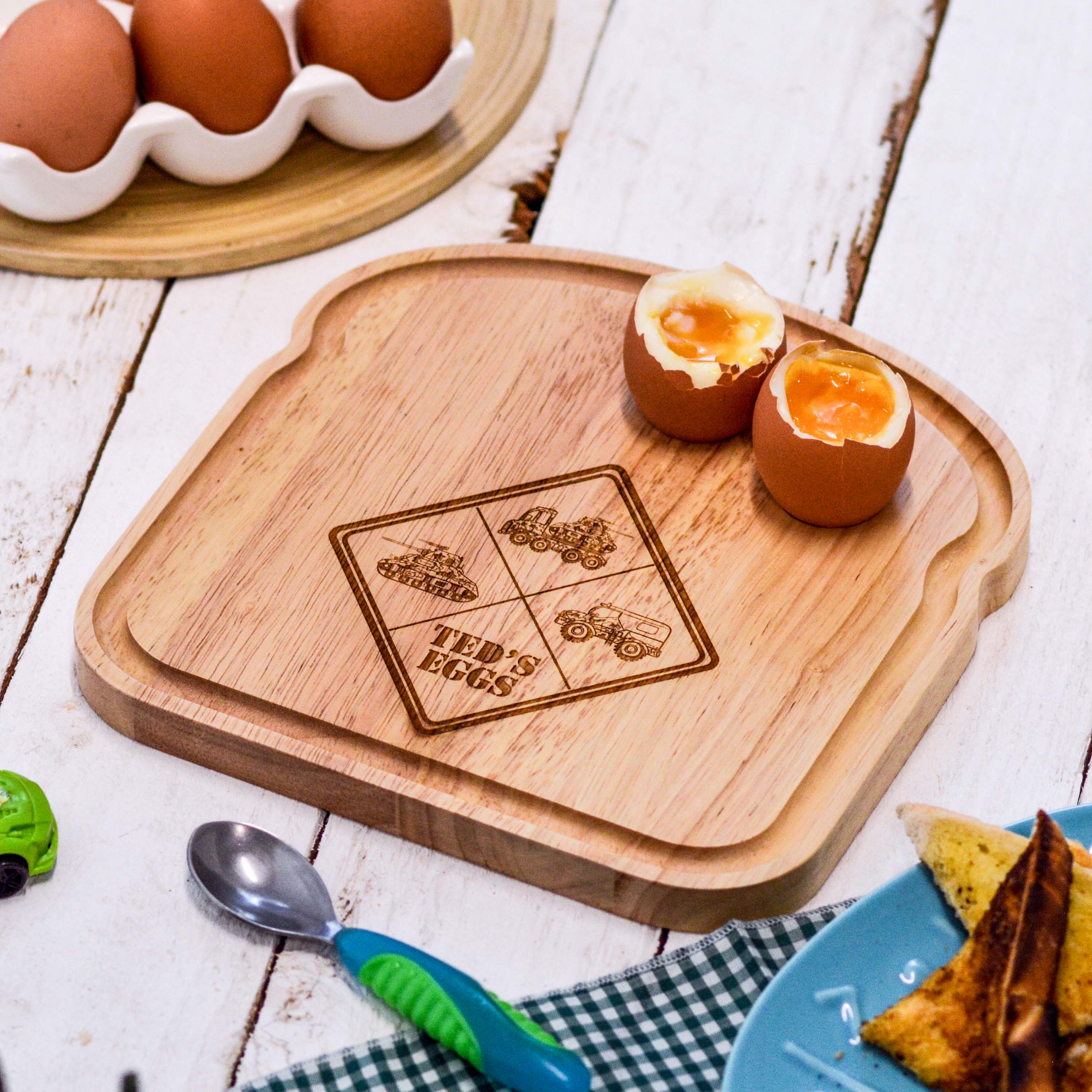 Personalised Breakfast Egg Wooden Board – Army Logo