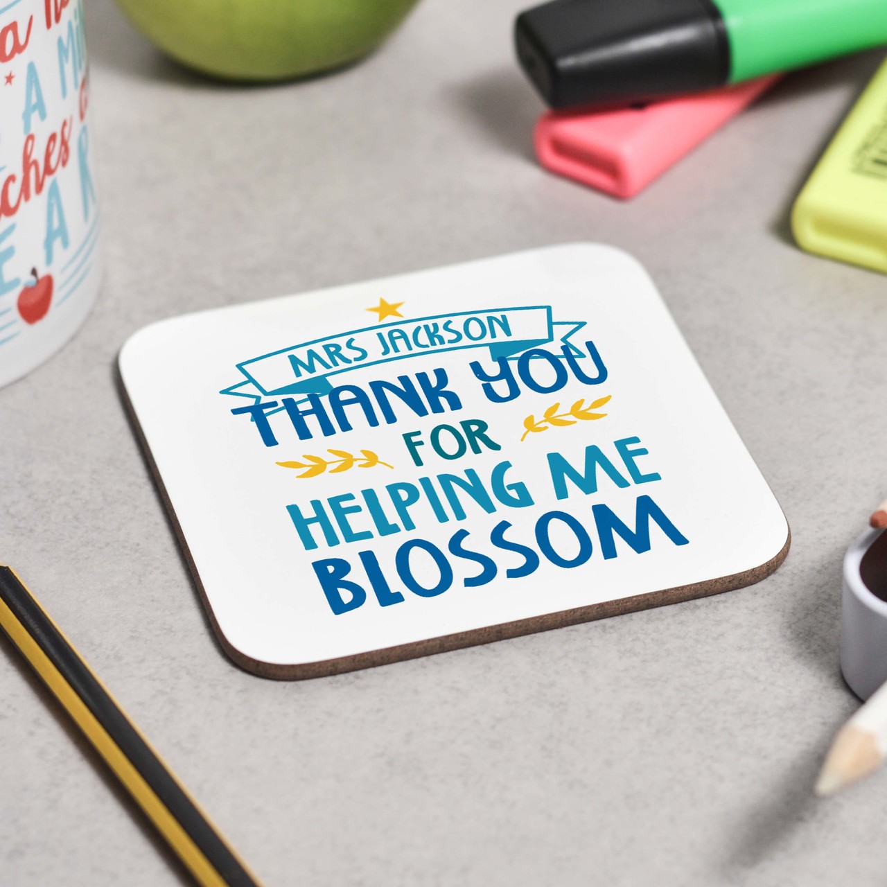 Personalised Thank you for helping me blossom Coaster