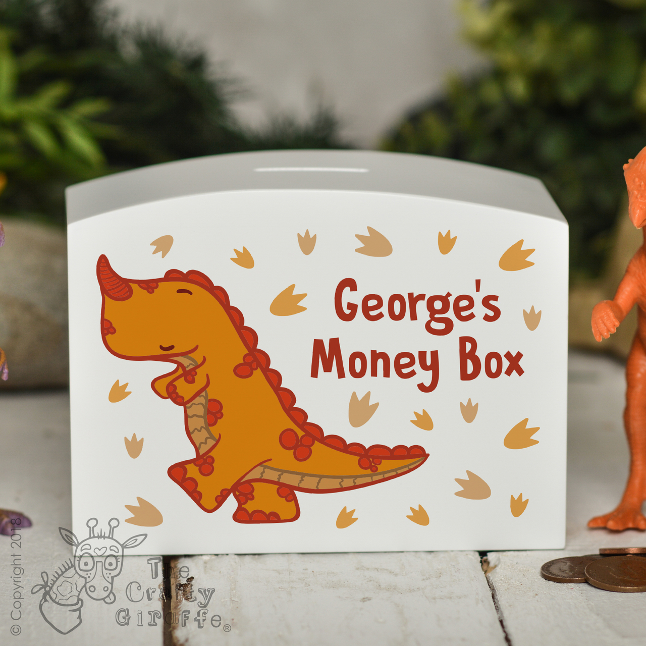 Personalised Orange T-Rex Money Box