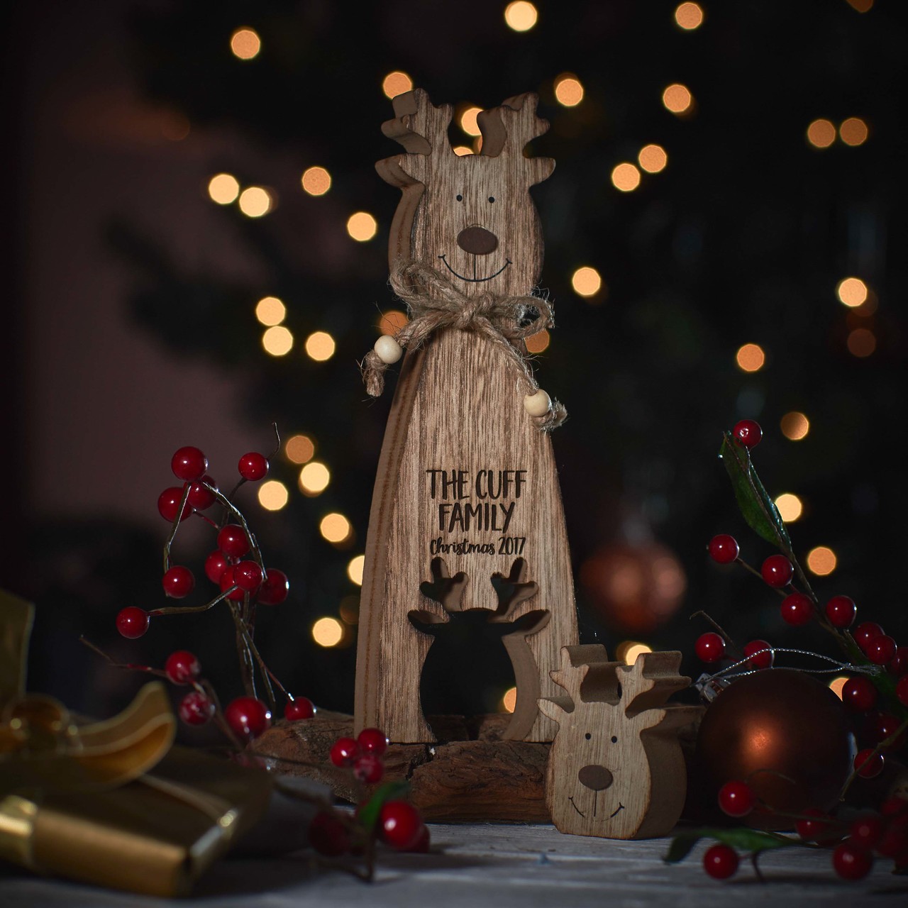 Personalised Standing Wooden Reindeer Decoration