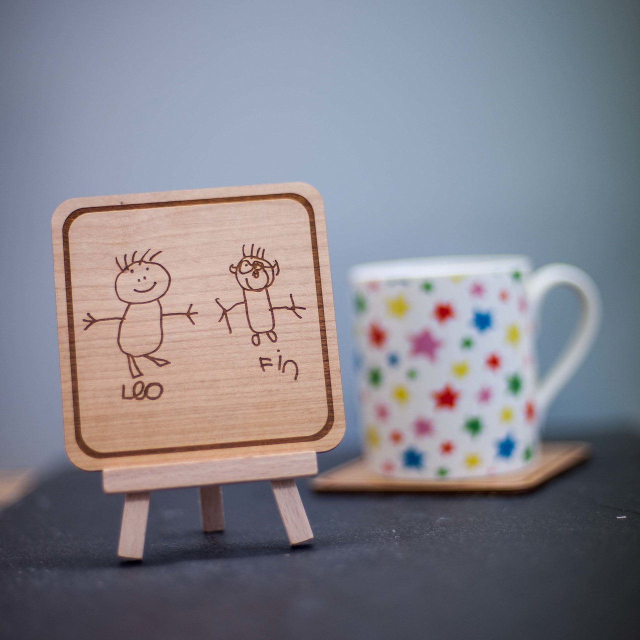 Personalised Square Child’s Drawing Coaster and Easel