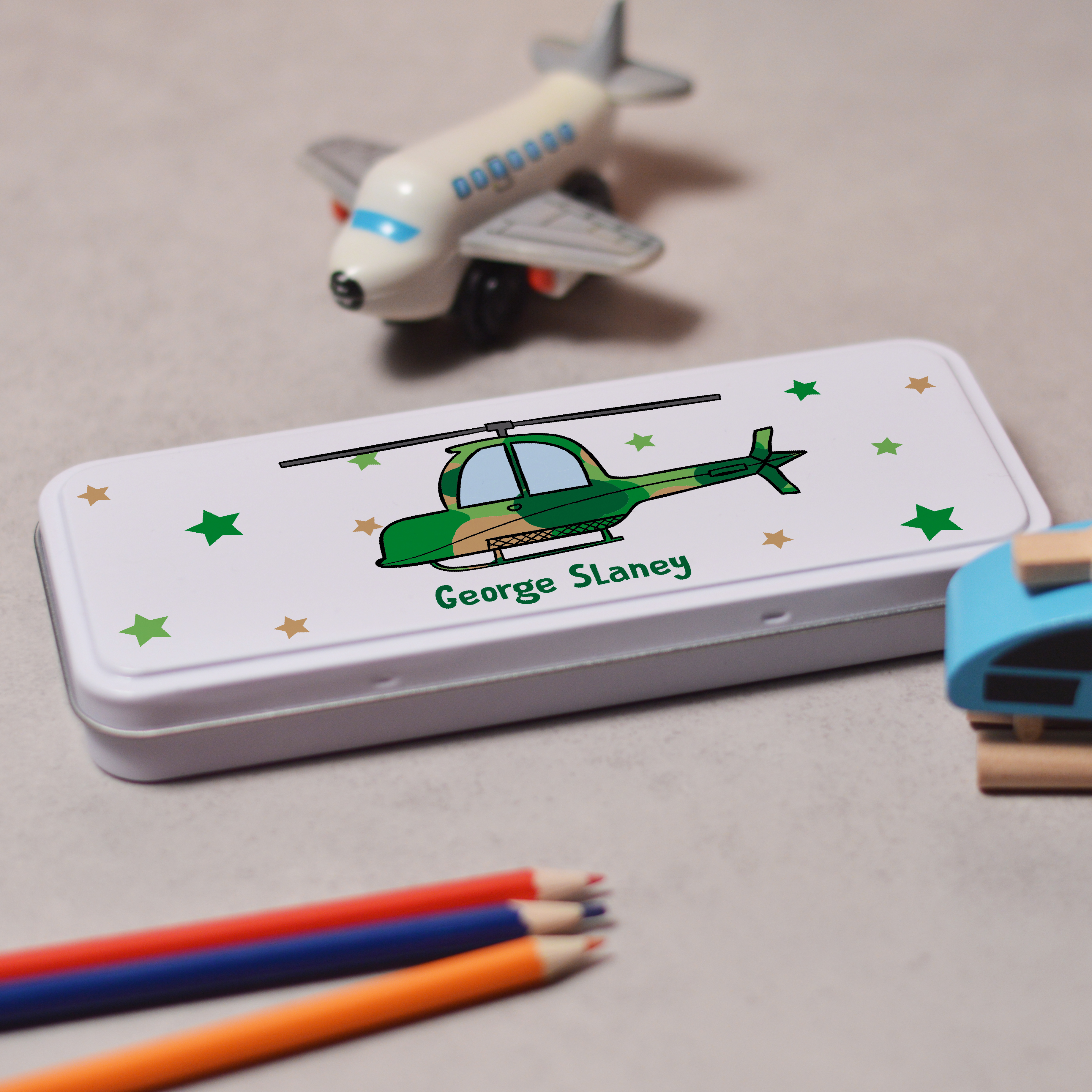 Personalised Helicopter Pencil Tin