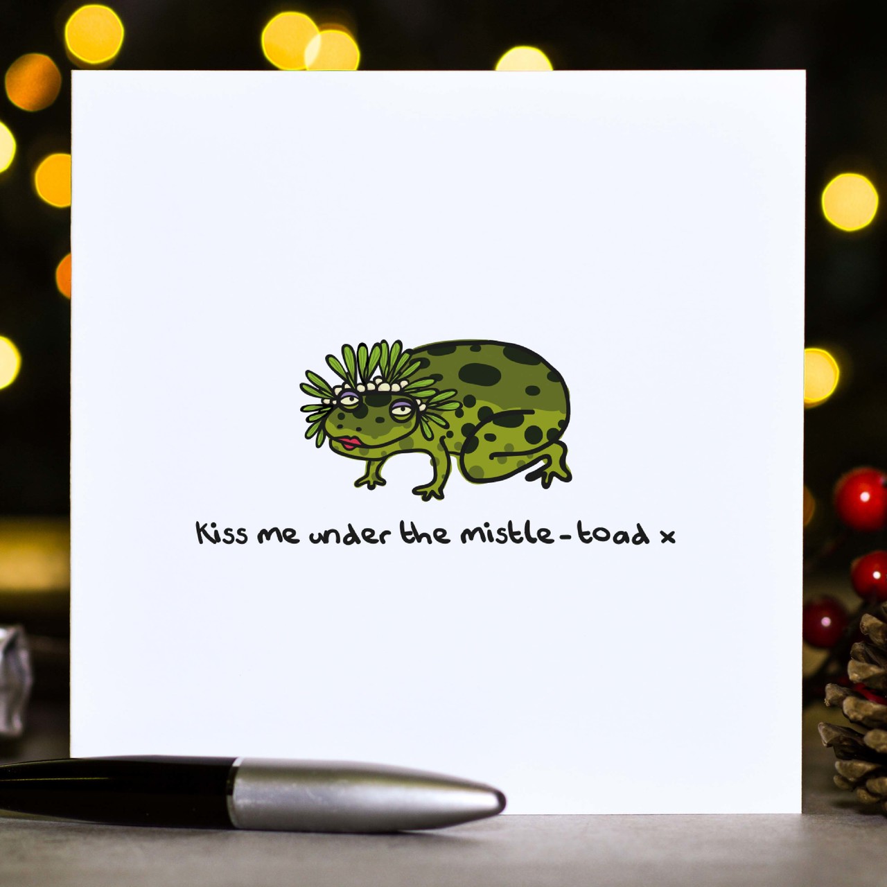 Kiss me under the mistle-toad Christmas Card