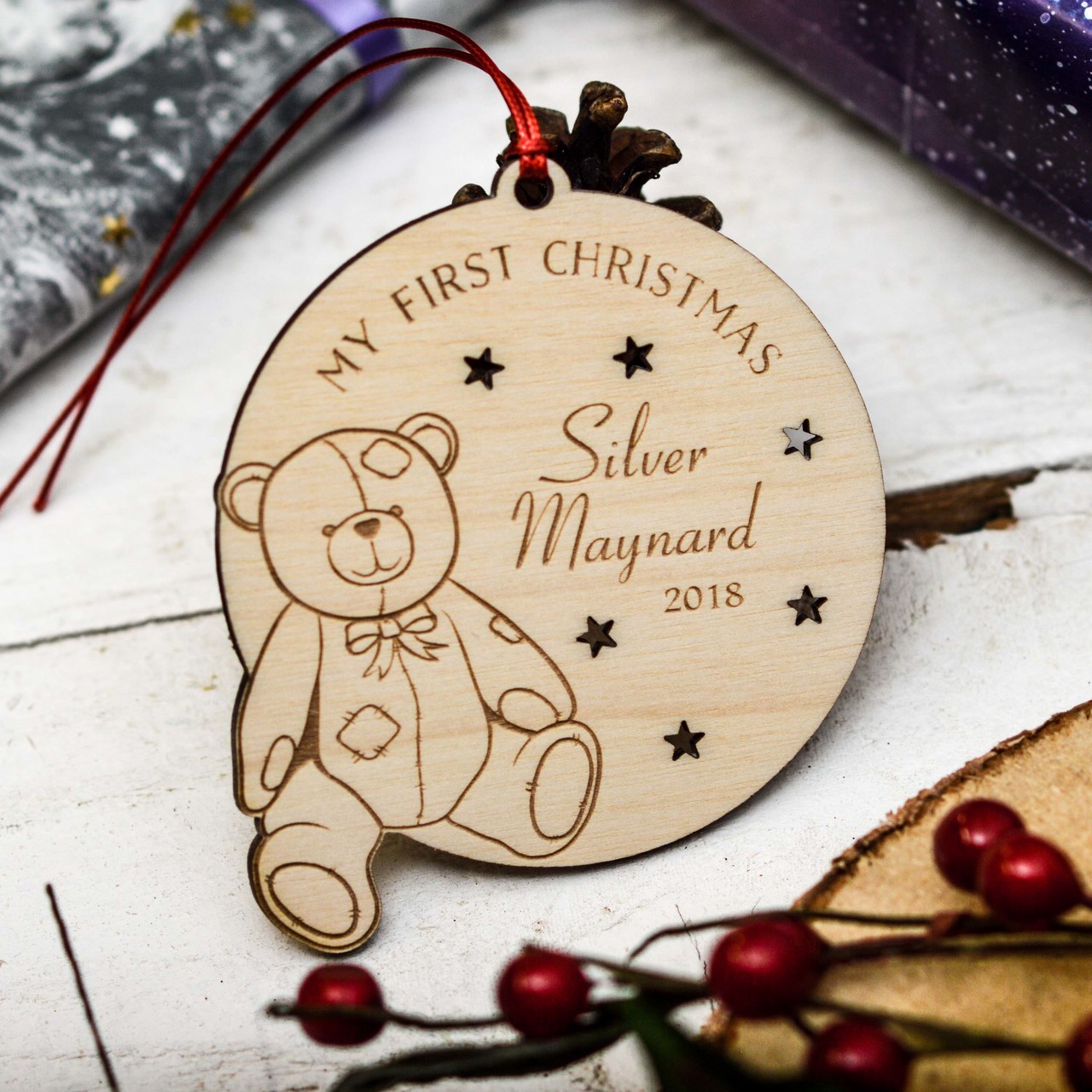 Personalised My First Christmas Teddy Bear Decoration