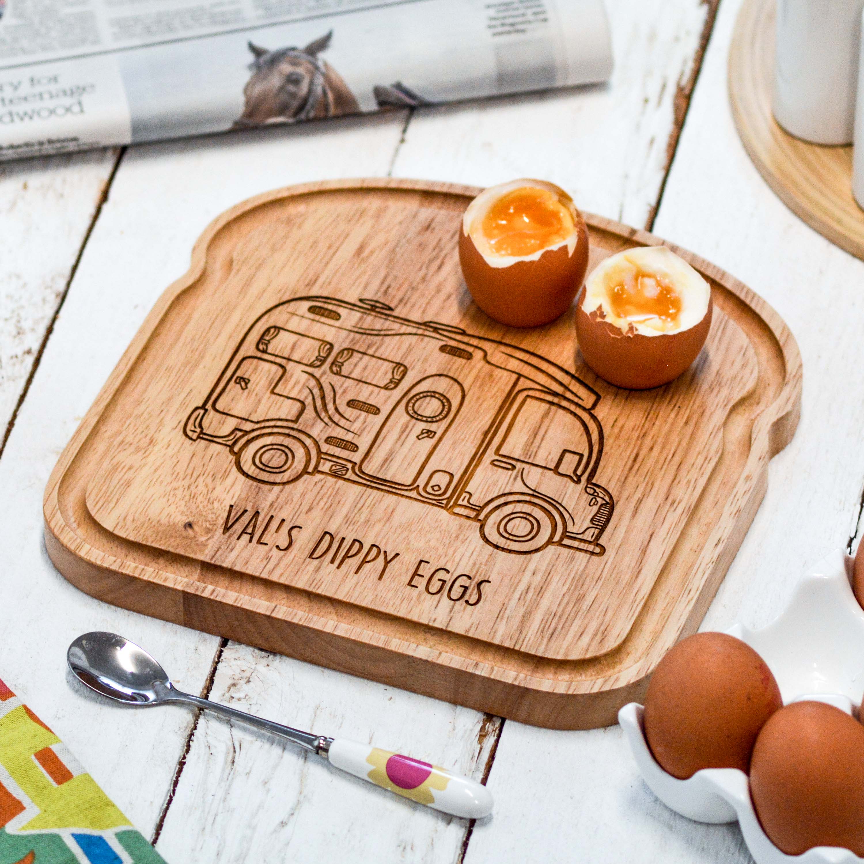 Personalised Breakfast Egg Wooden Board – Motorhome