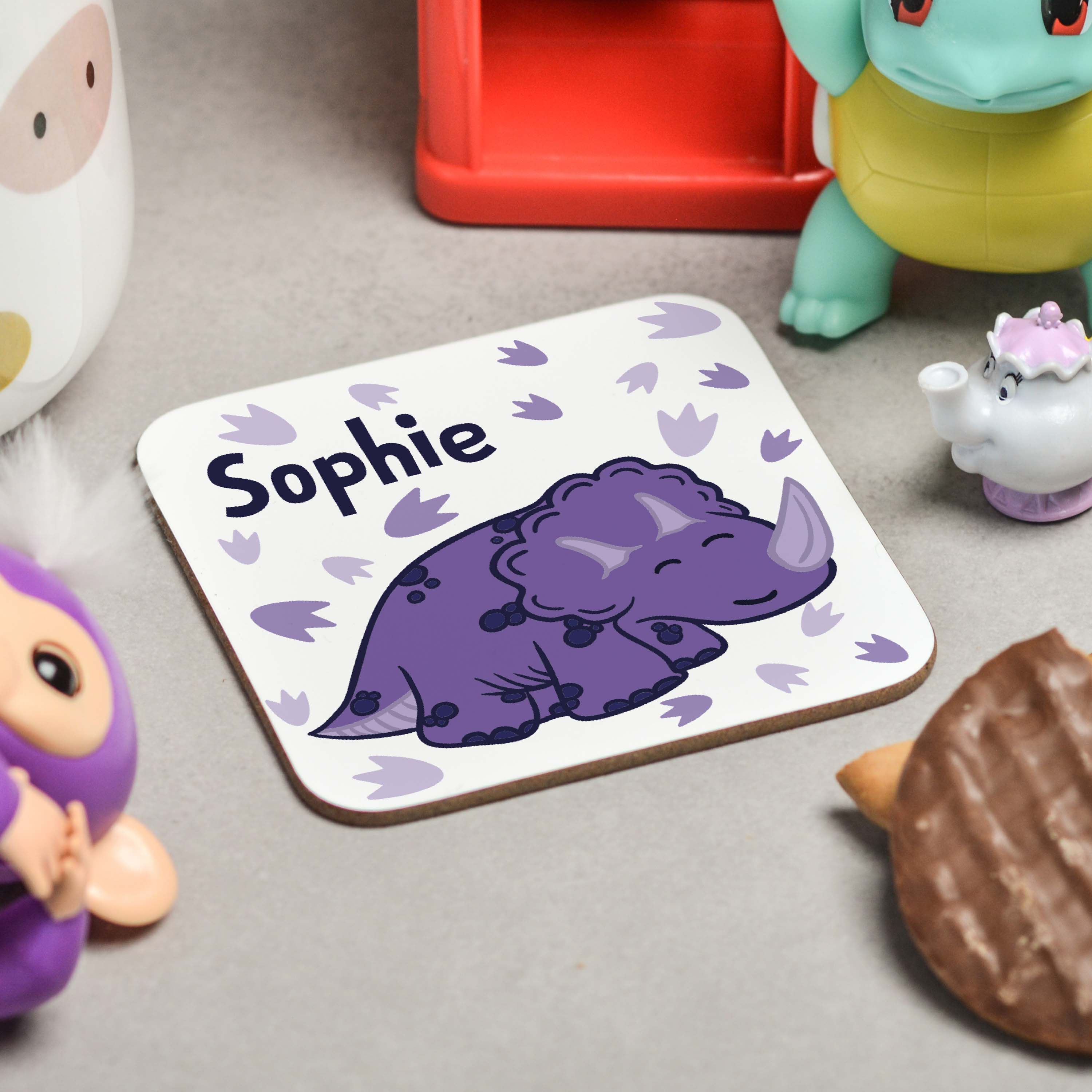 Personalised Purple Triceratops Coaster