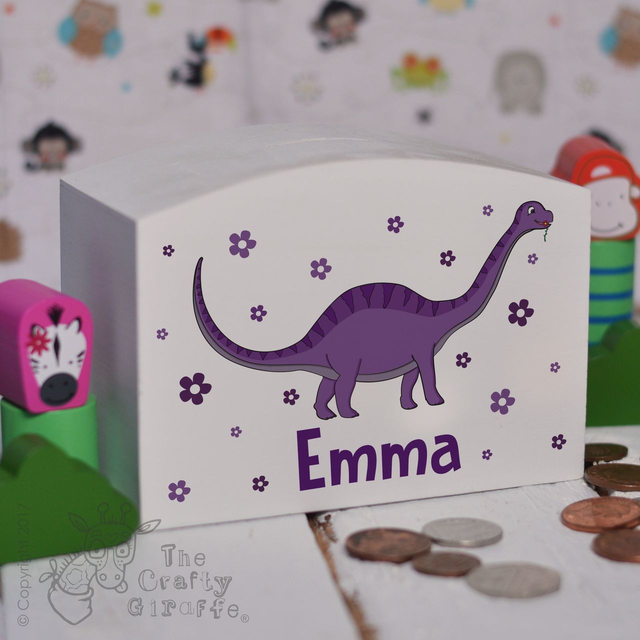 Personalised Purple Dinosaur Money Box