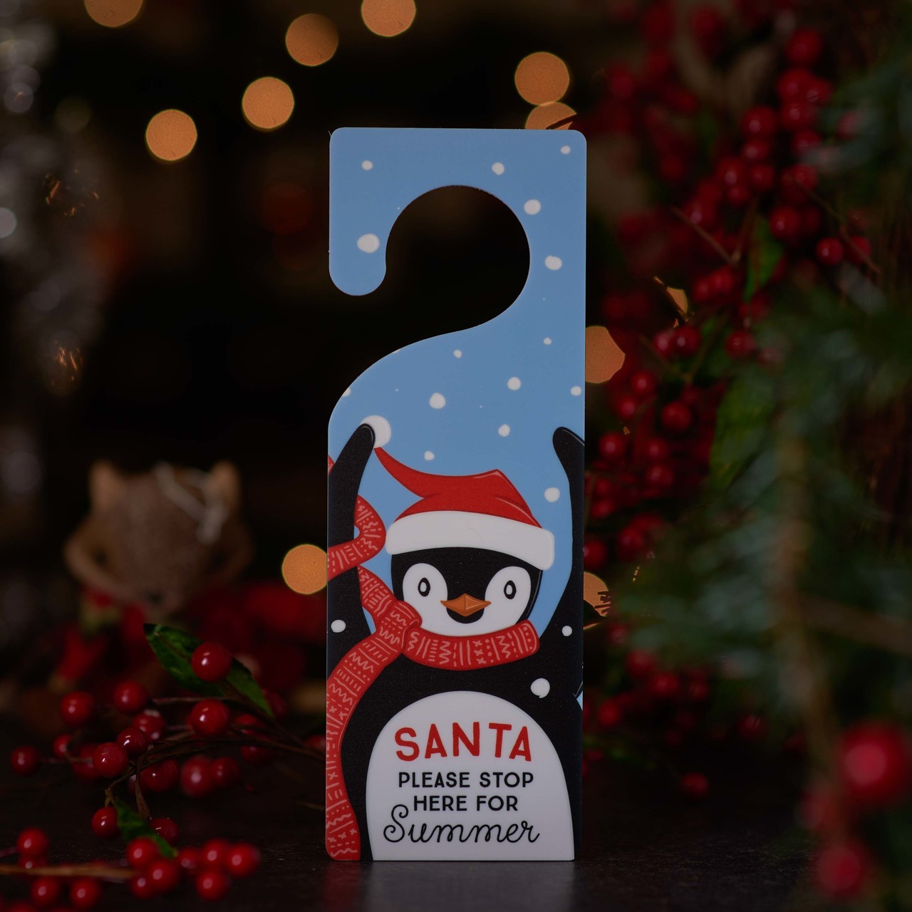 Personalised Penguin ‘Santa stop here’ door hanger