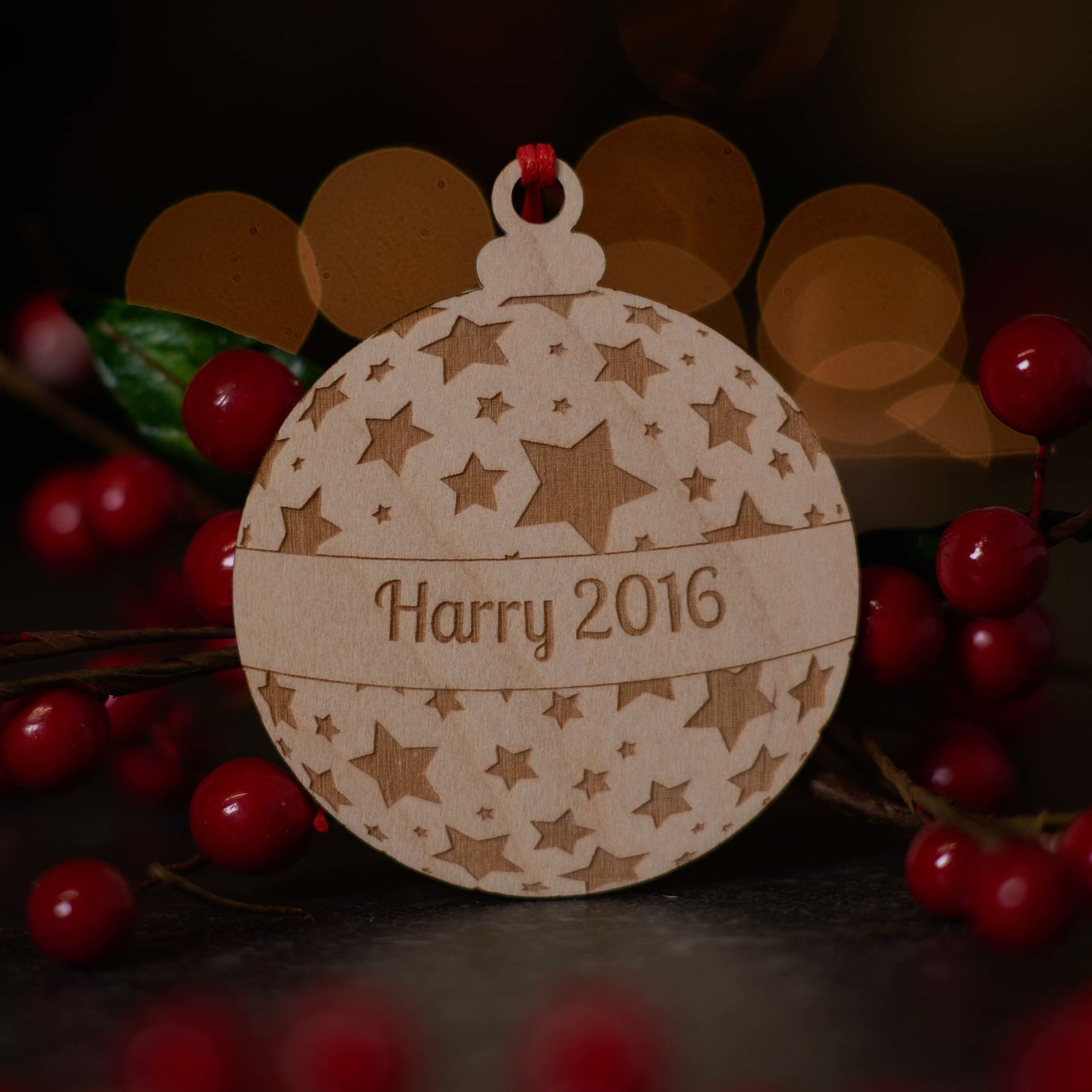 Personalised Starry Bauble Wooden Decoration