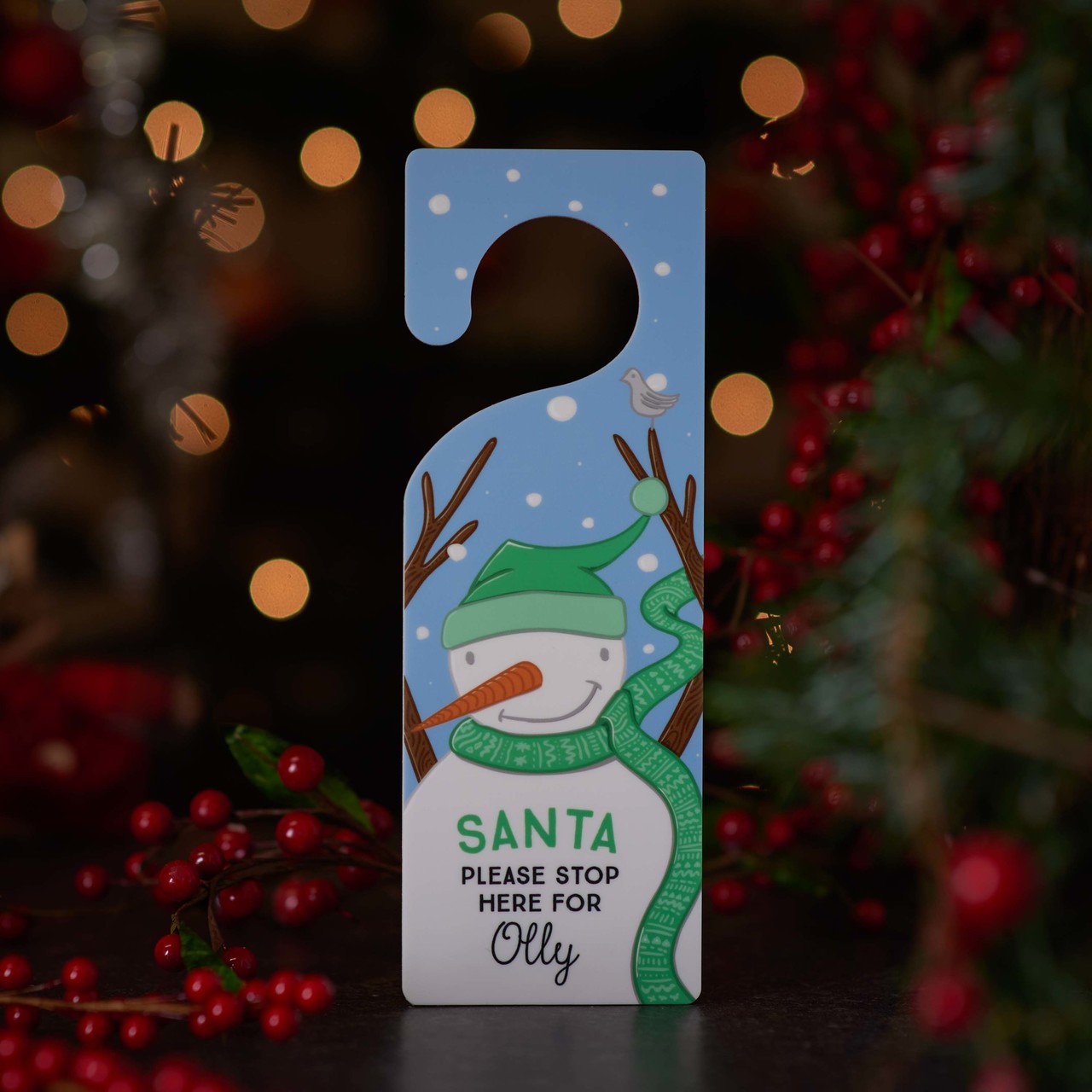 Personalised Snowman ‘Santa stop here’ door hanger