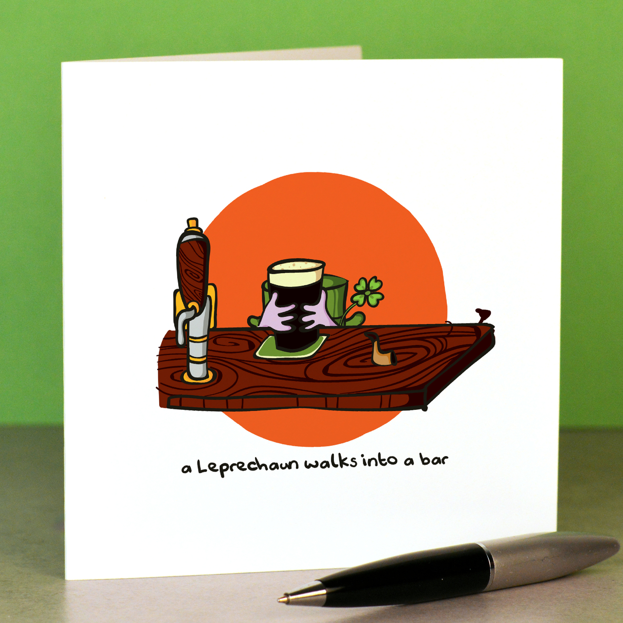 A leprechaun walks into a bar Card