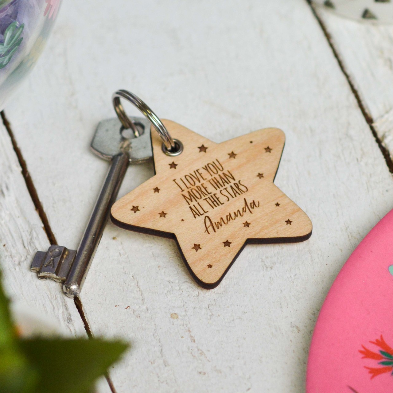 Personalised I love you more than the stars Valentines Keyring