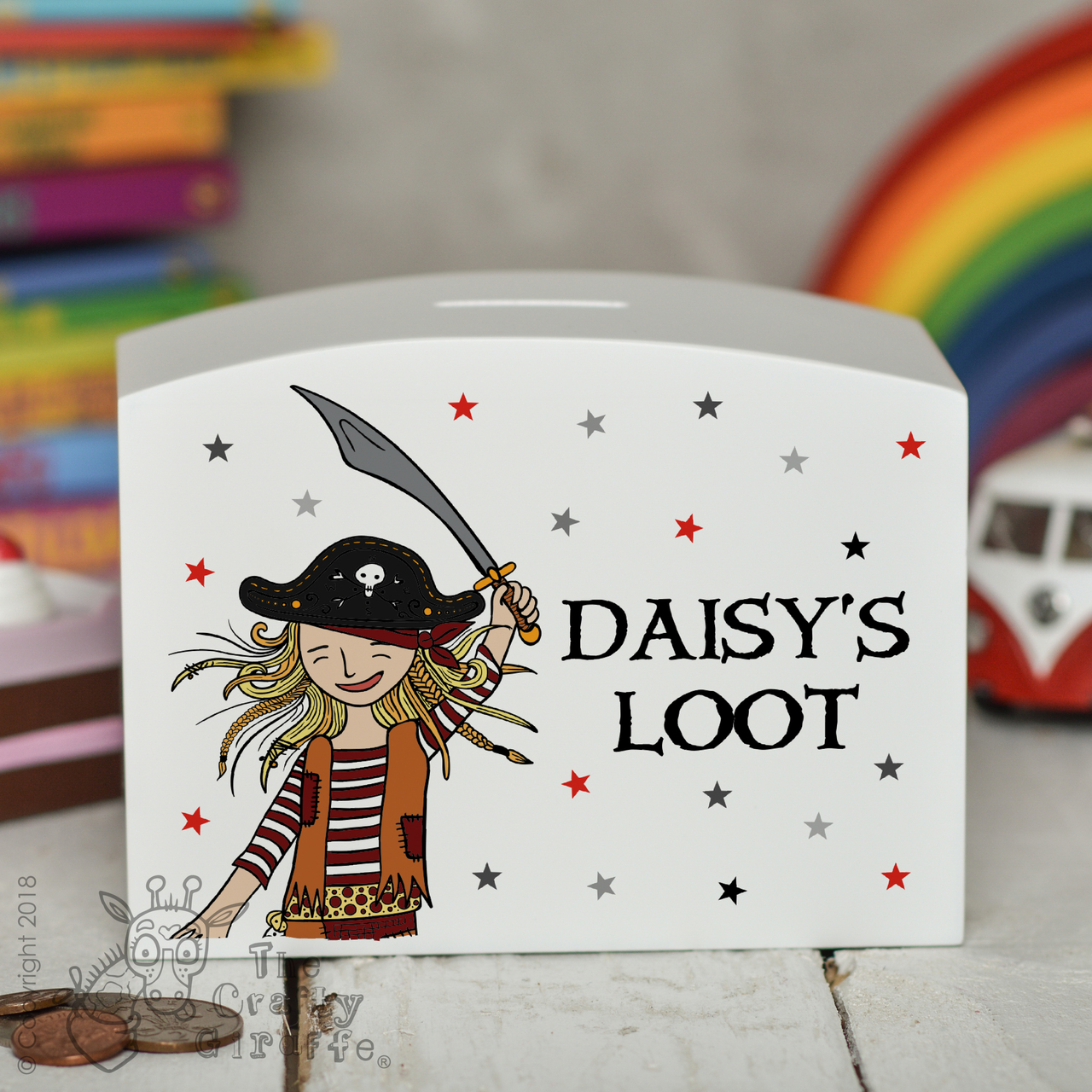 Personalised Pirate Girl Money Box