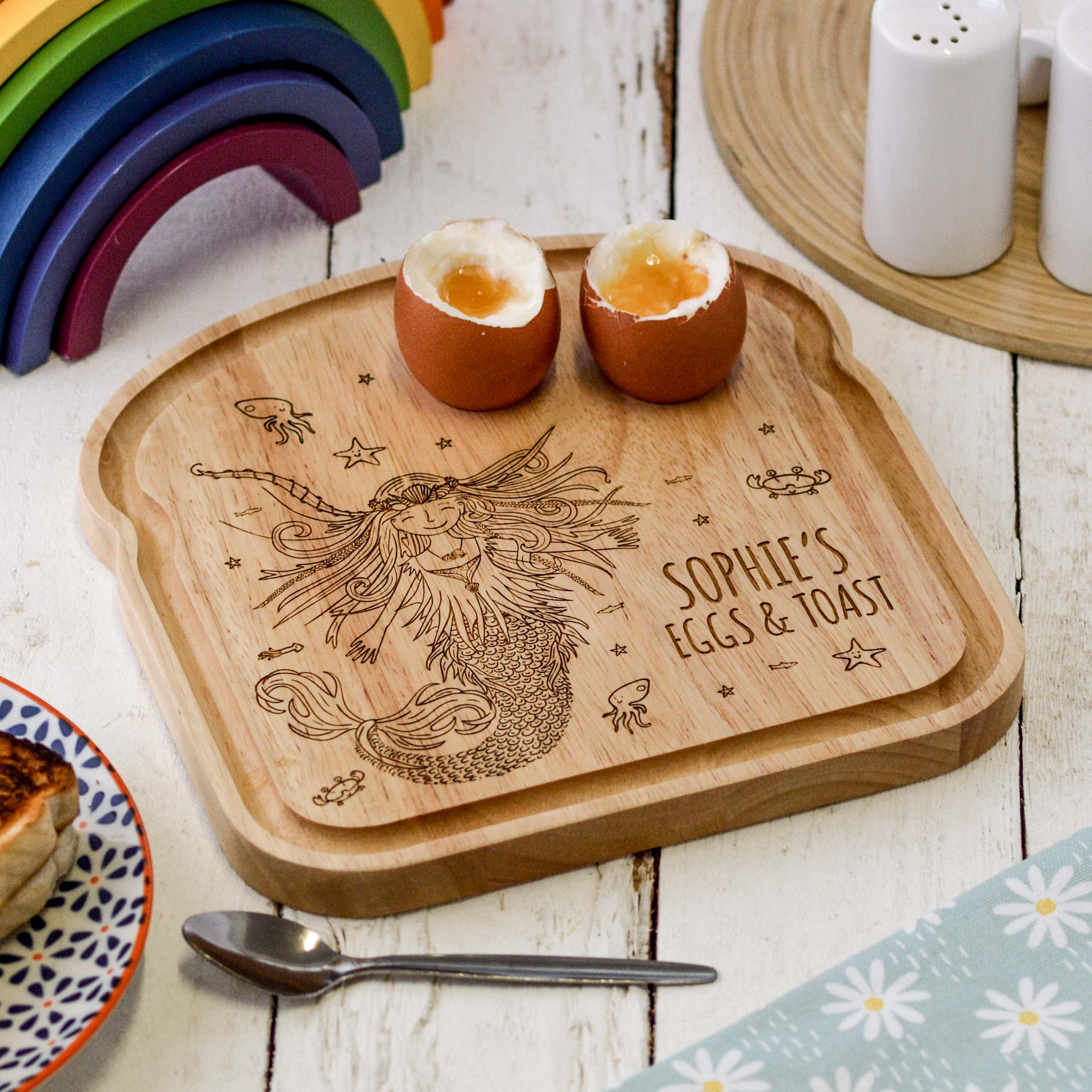 Personalised Breakfast Egg Wooden Board – Mermaid