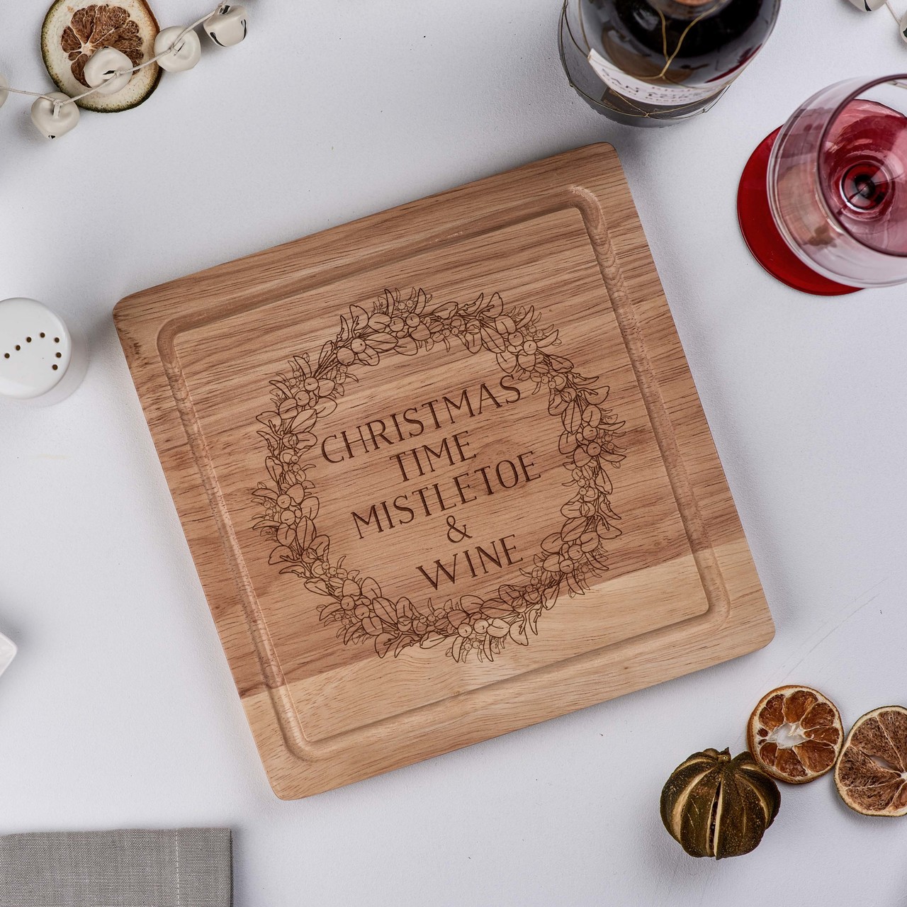 Personalised – Mistletoe and Wine Wooden Board